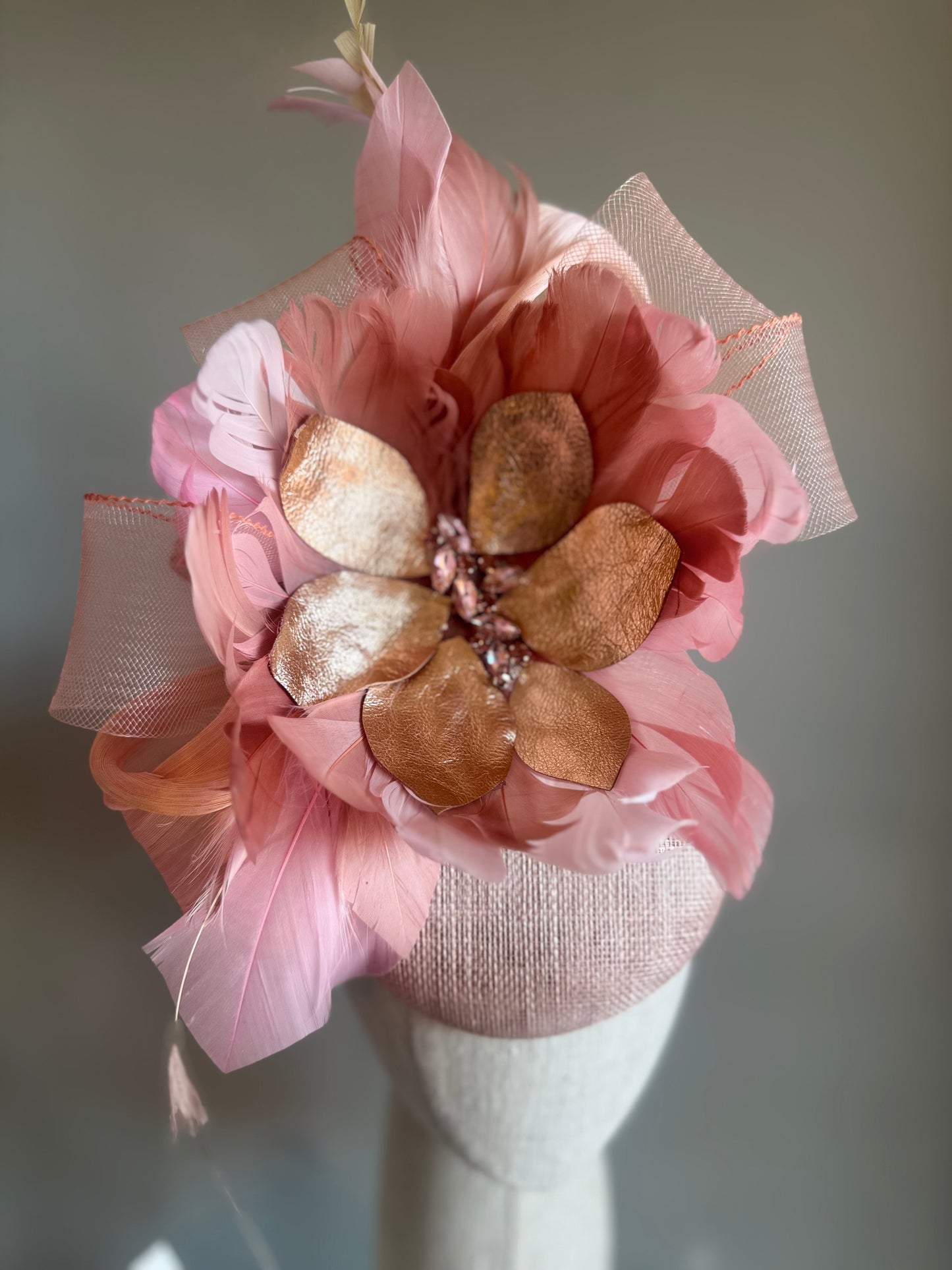 “Cindy” blush, Rose gold & soft pink feather floral