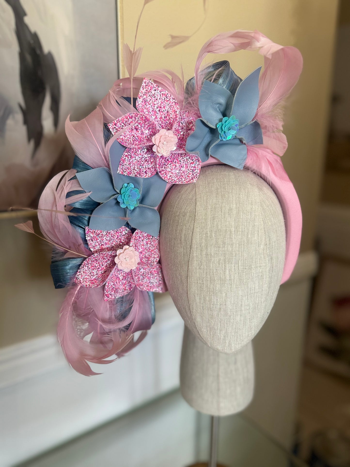 “Petal” pink & blue floral statement