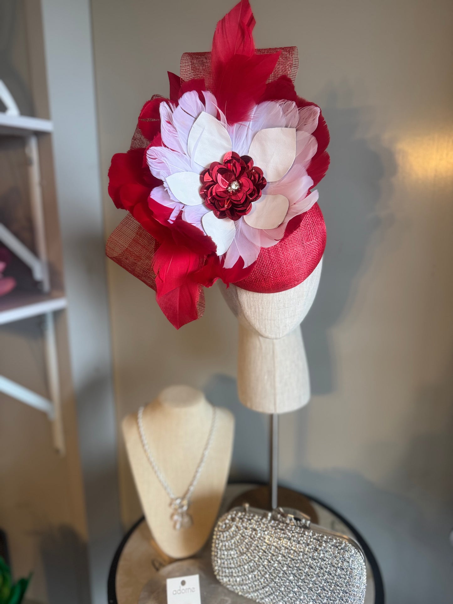 “Kylie” Red & white feather floral