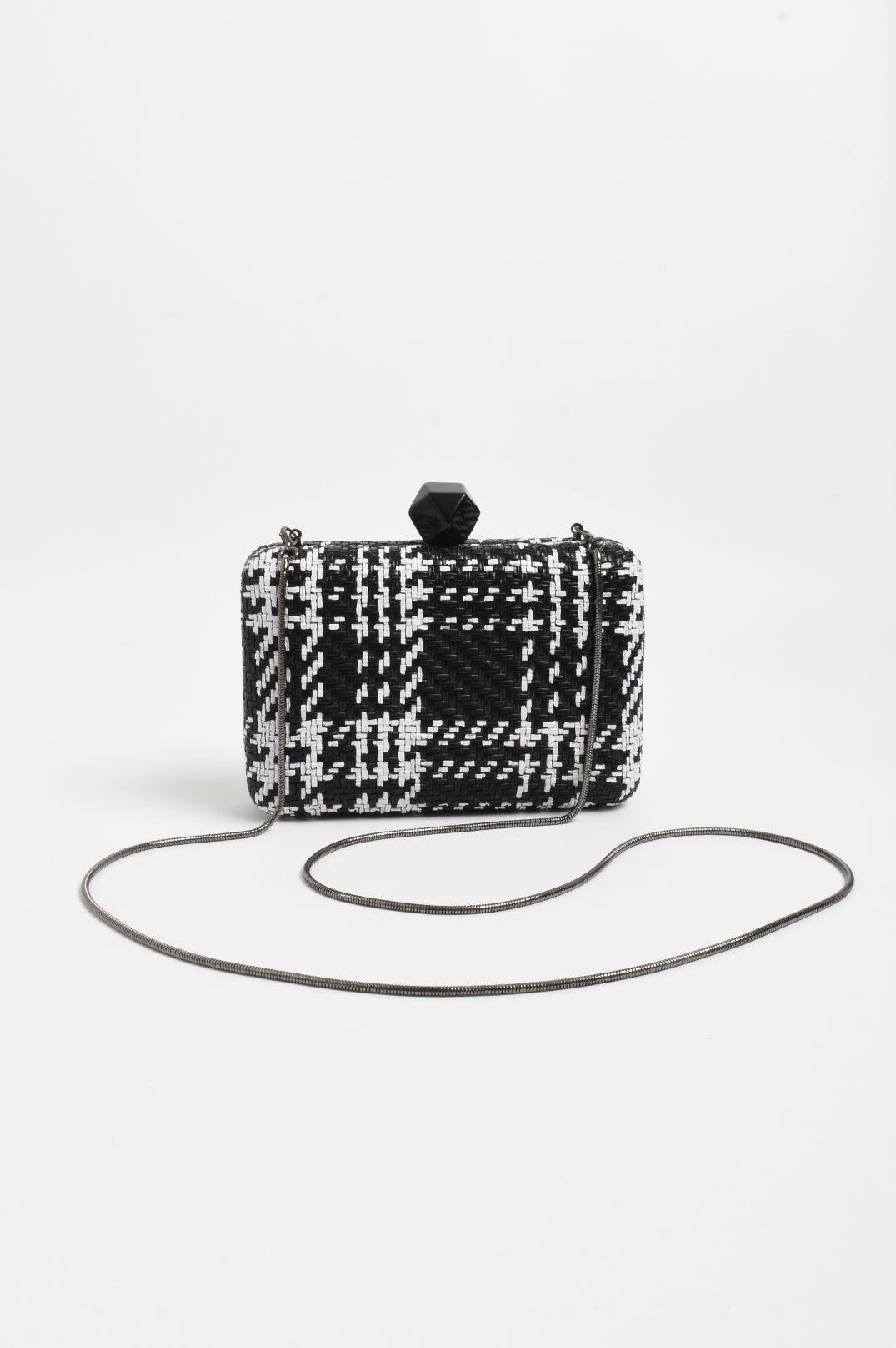 Janey faux weave check black clutch