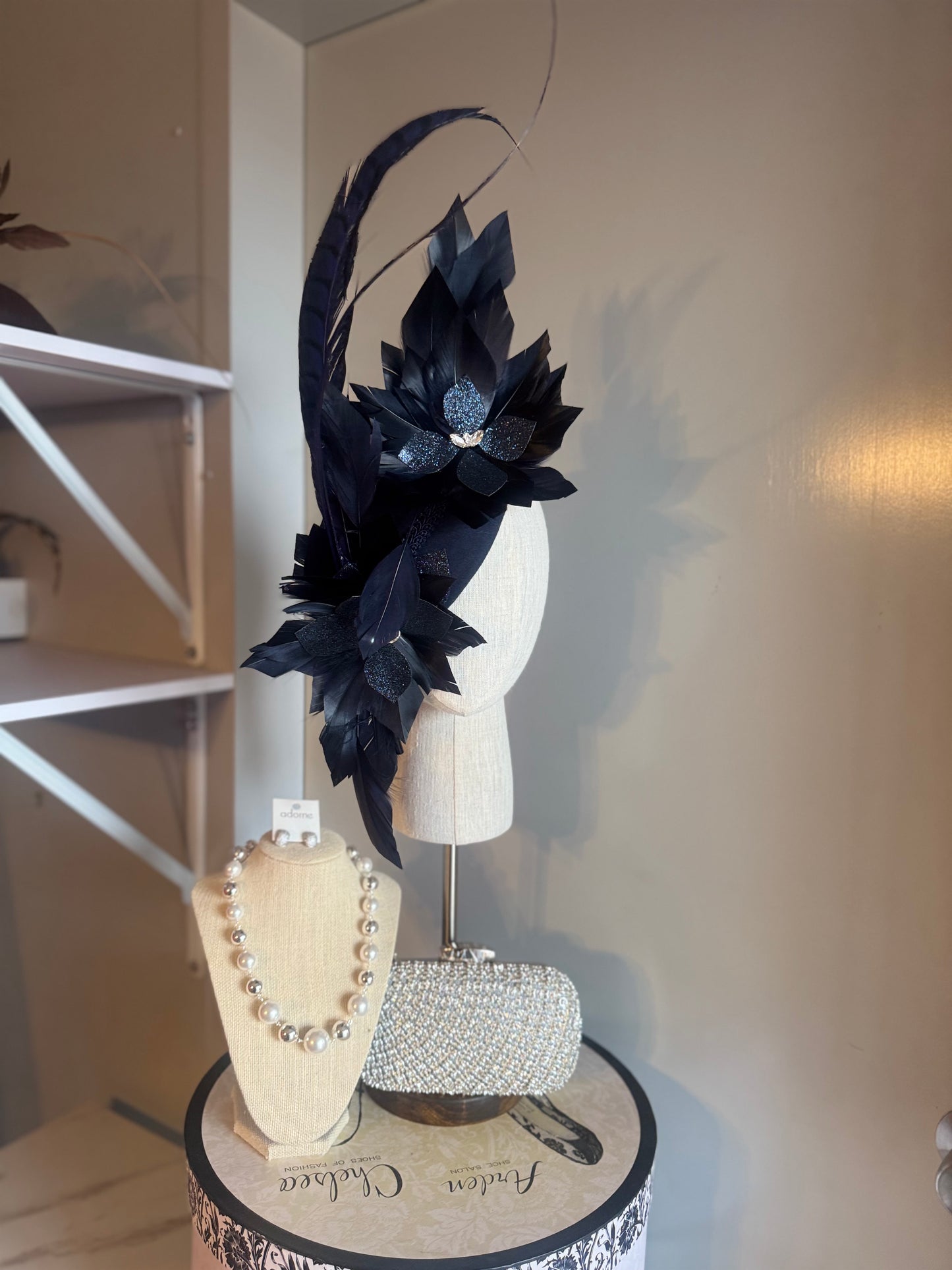 “Wykes”Navy feather felt/wool statement