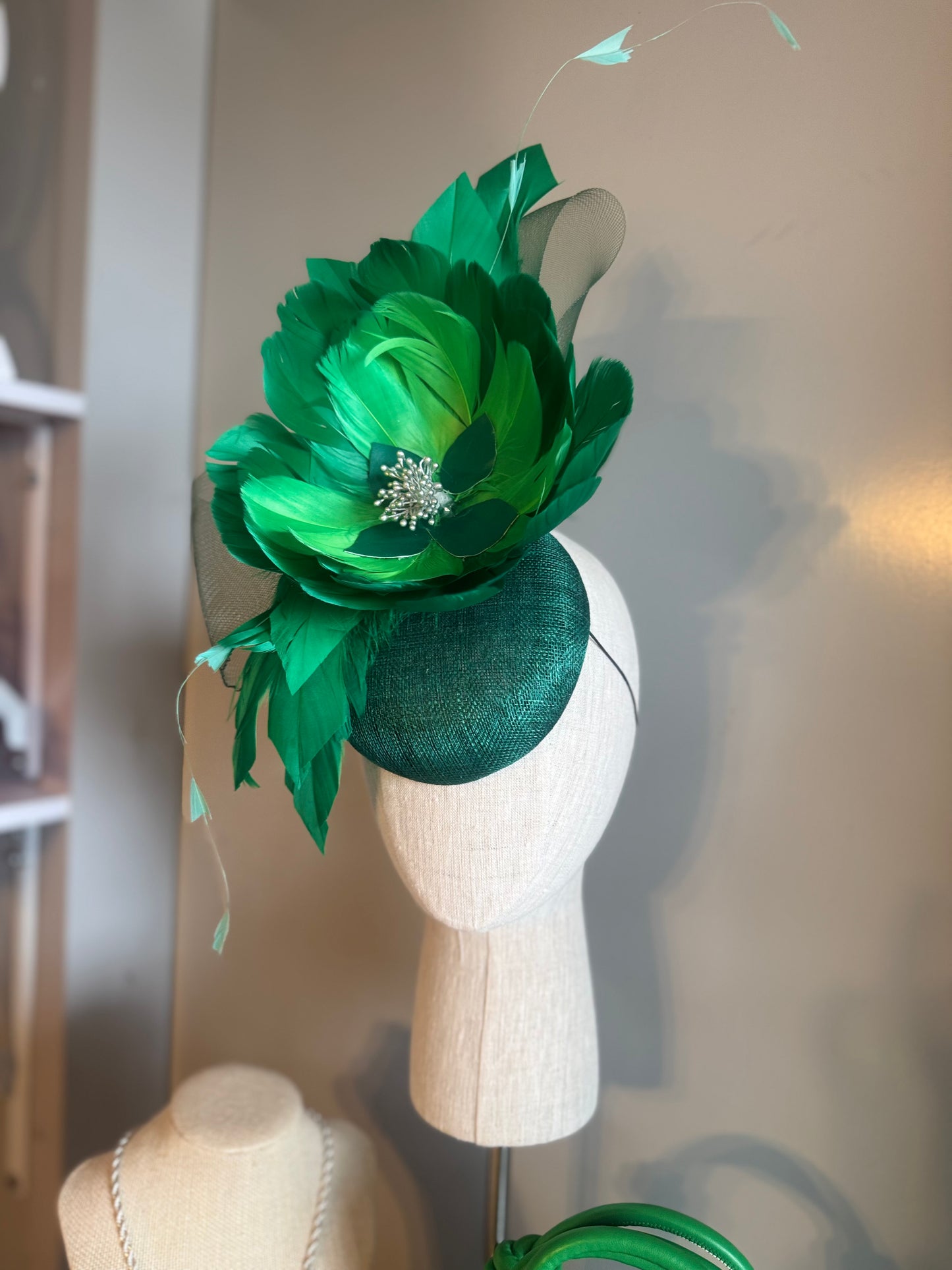 “Catherine” Green feather floral