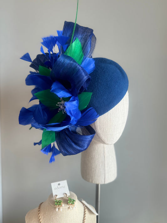 “Leigh” cobalt & green pillbox