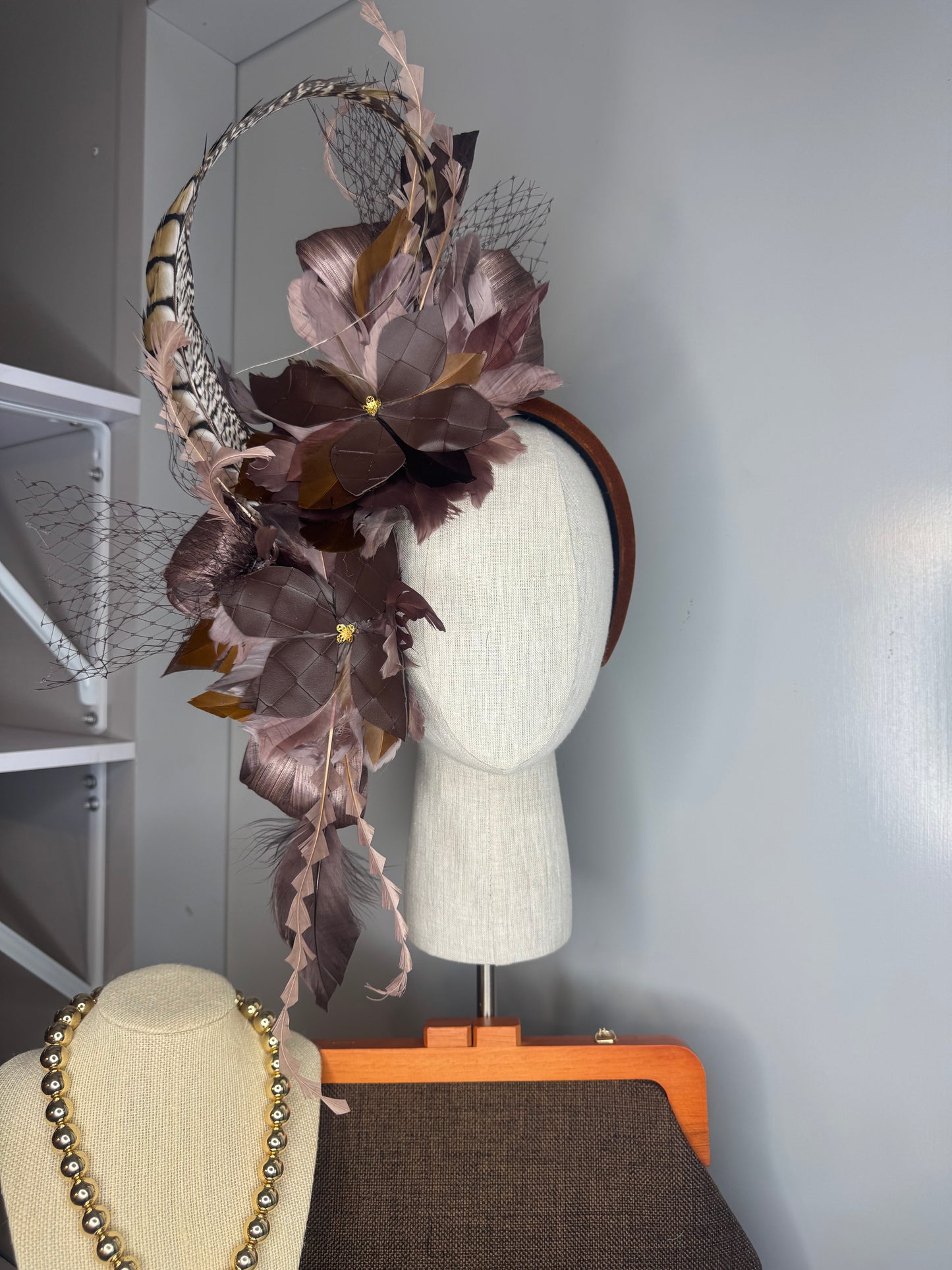 “Harley” chocolate brown feather statement