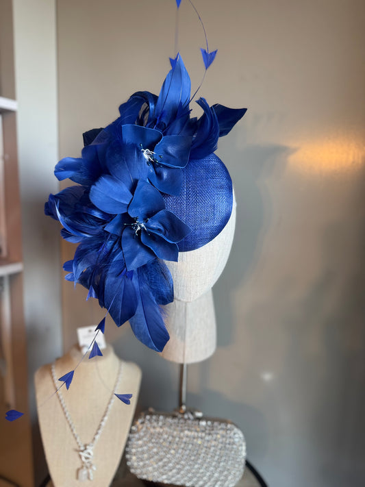 “Felicity” Blue feather & leather floral