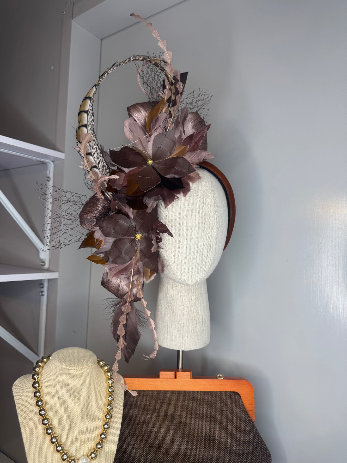 “Harley” chocolate brown feather statement