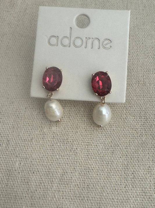 Adorne red & pearl earrings