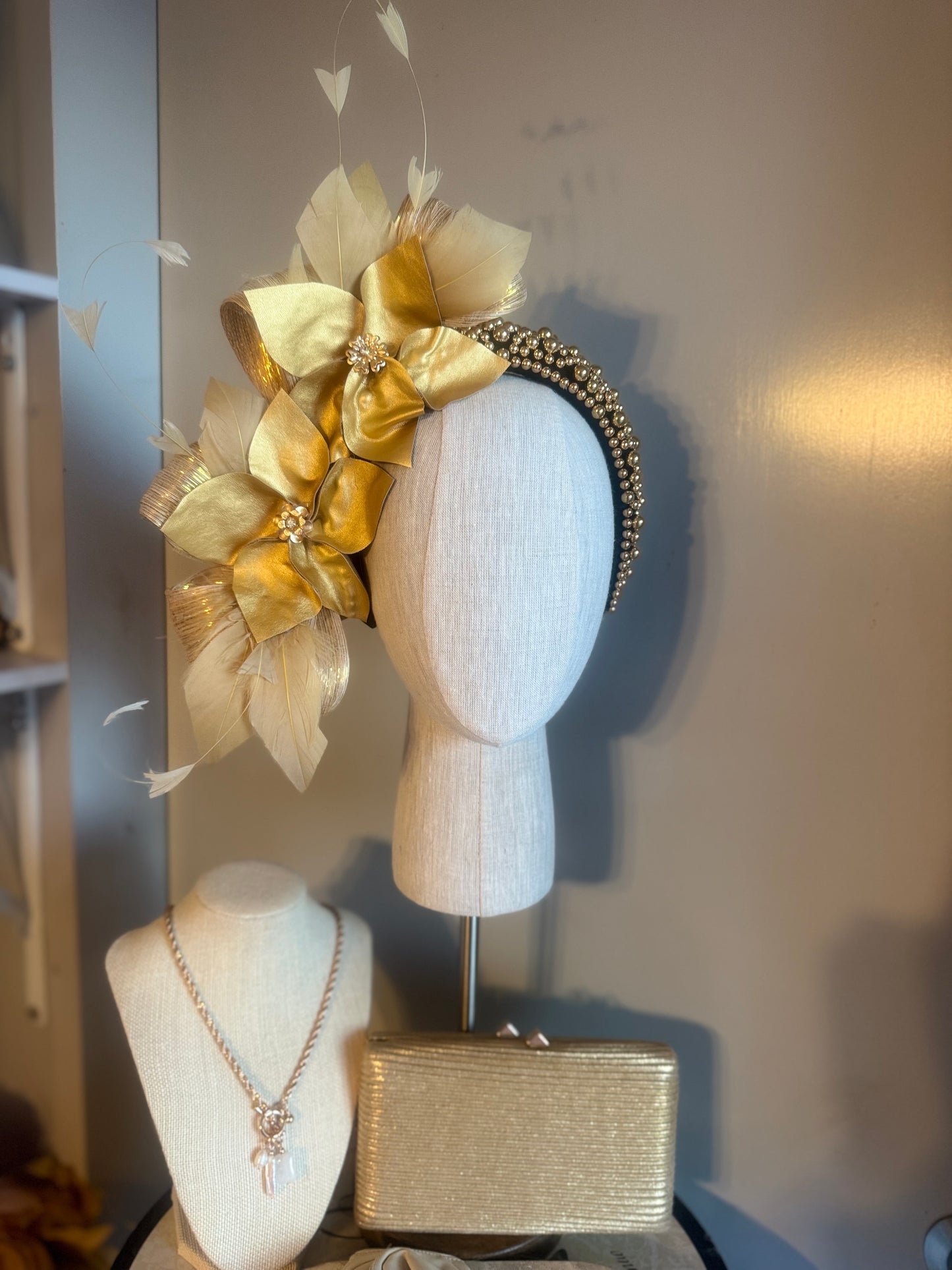 “Carmel” Gold &black pleather statement