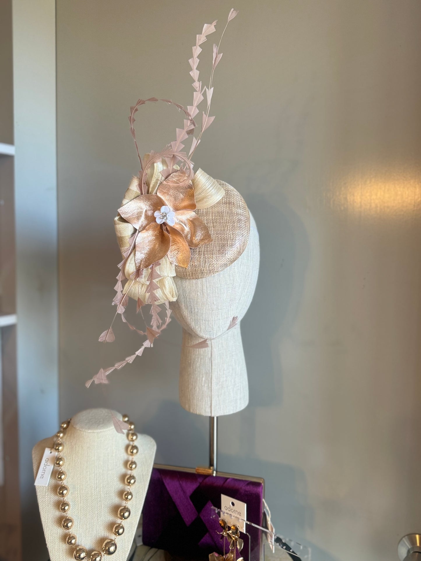 “Emmi” rose gold statement fascinator