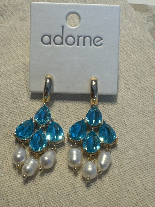 Adorne turquoise/cream drop earrings with pearls