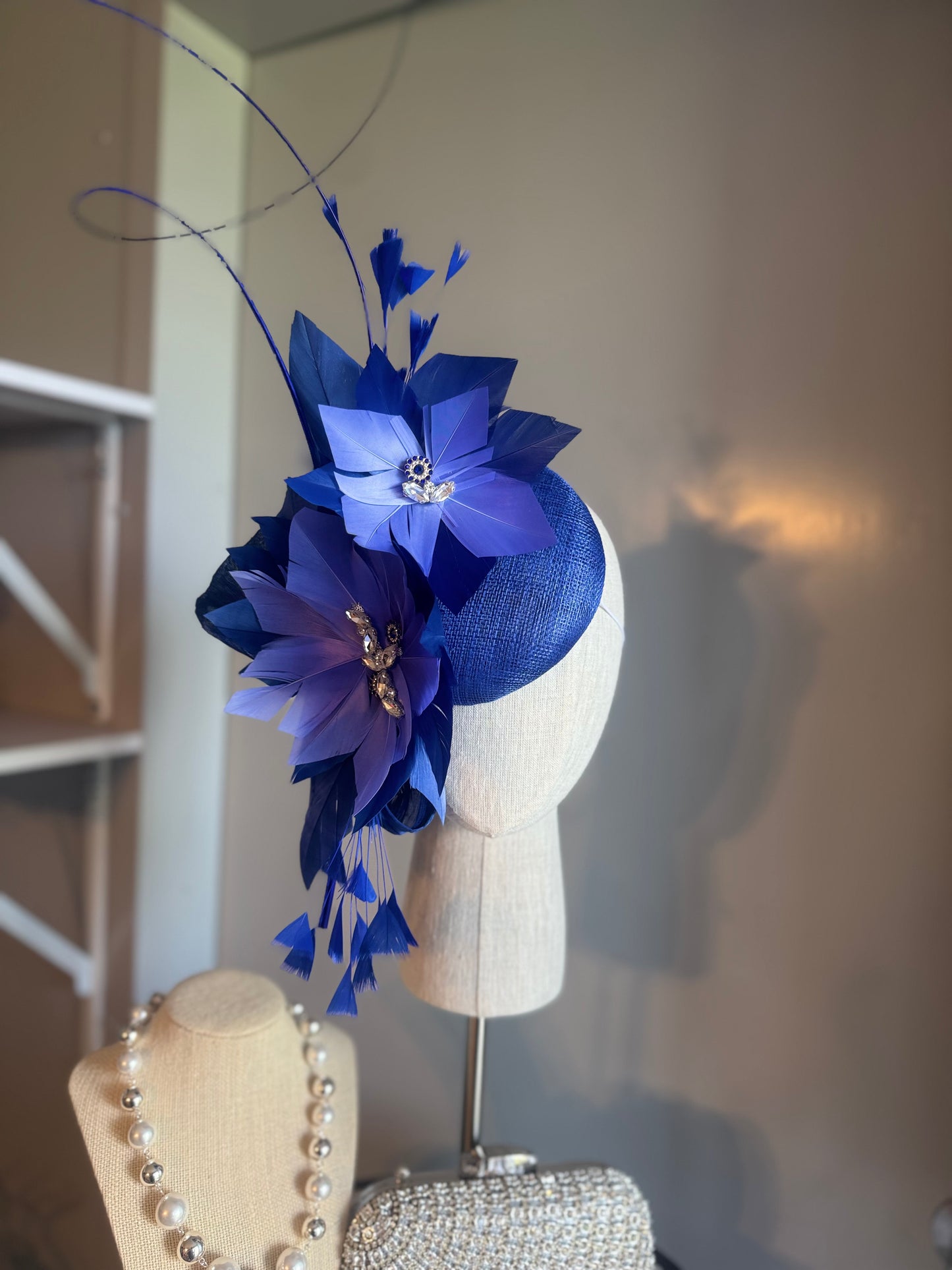 “Lauren” Blue feather statement