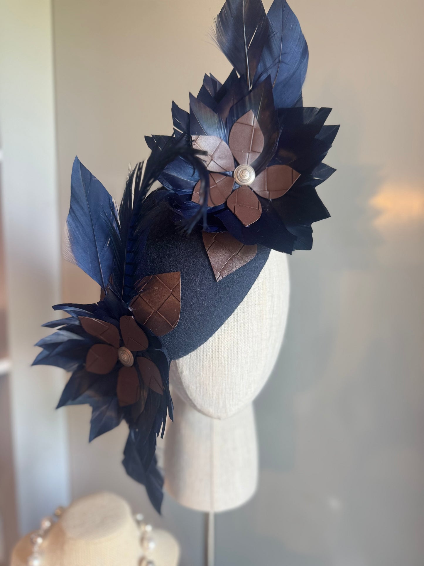 “Taylor” Navy & Chocolate statement pillbox