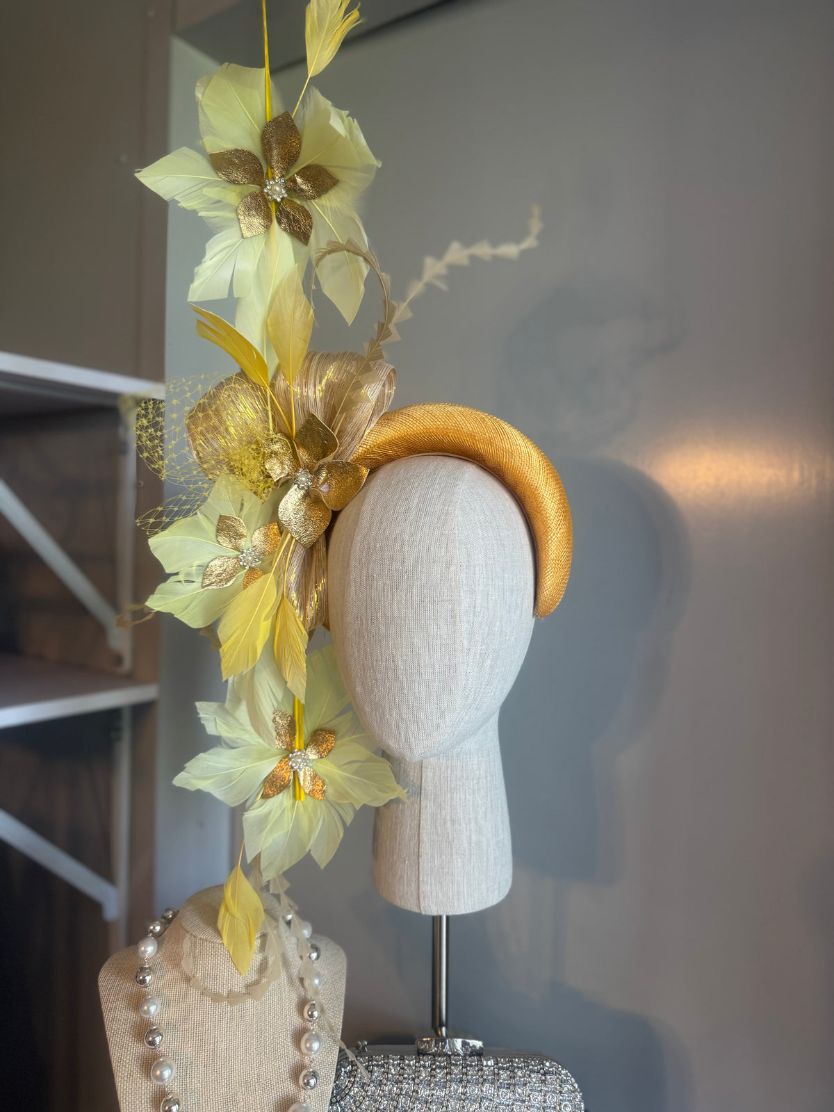 “Beatrice”yellow gold feather statement