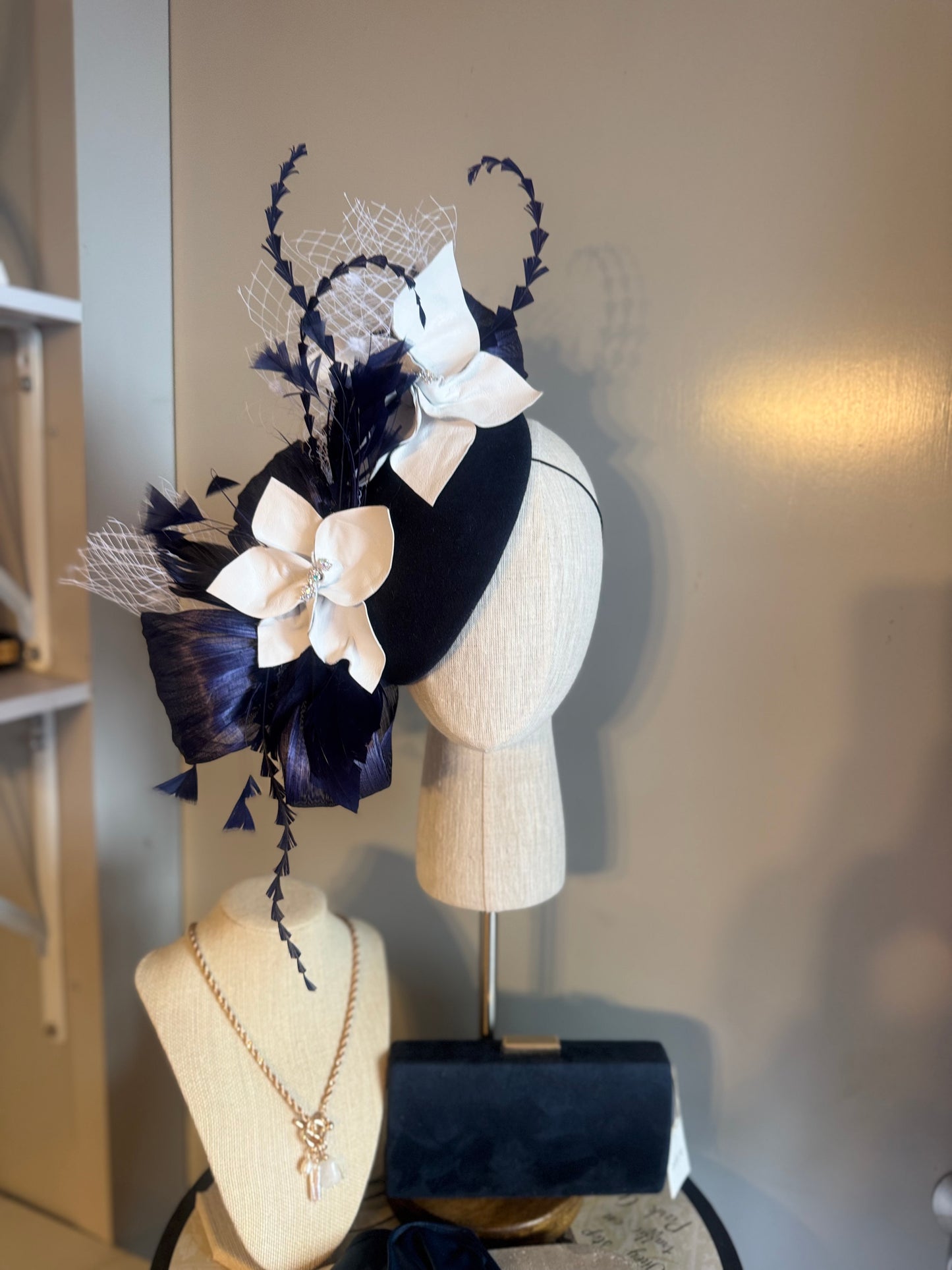 “Gabby” Navy and white pillbox