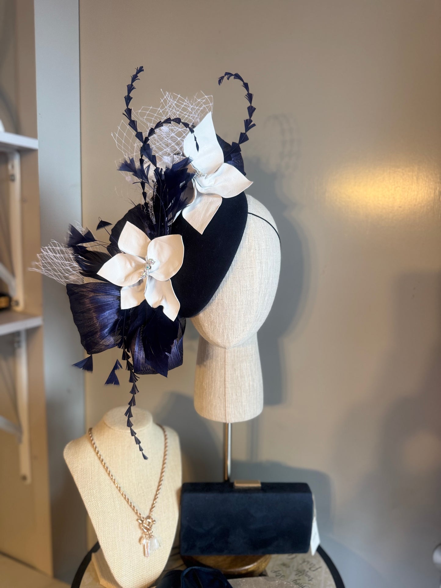 “Gabby” Navy and white pillbox