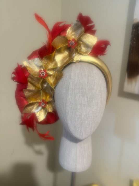 Red and gold leather floral