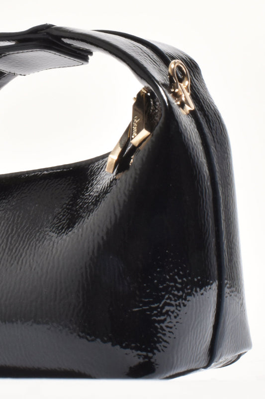 Lia patent curved small bag black