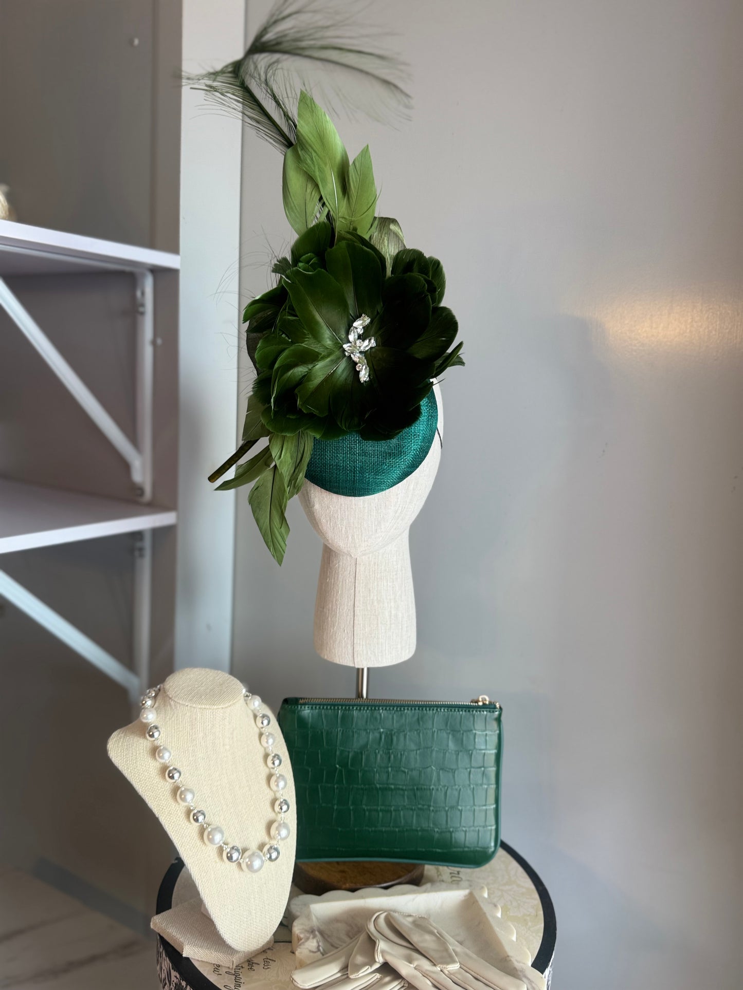 “Genevieve”Green feather statement