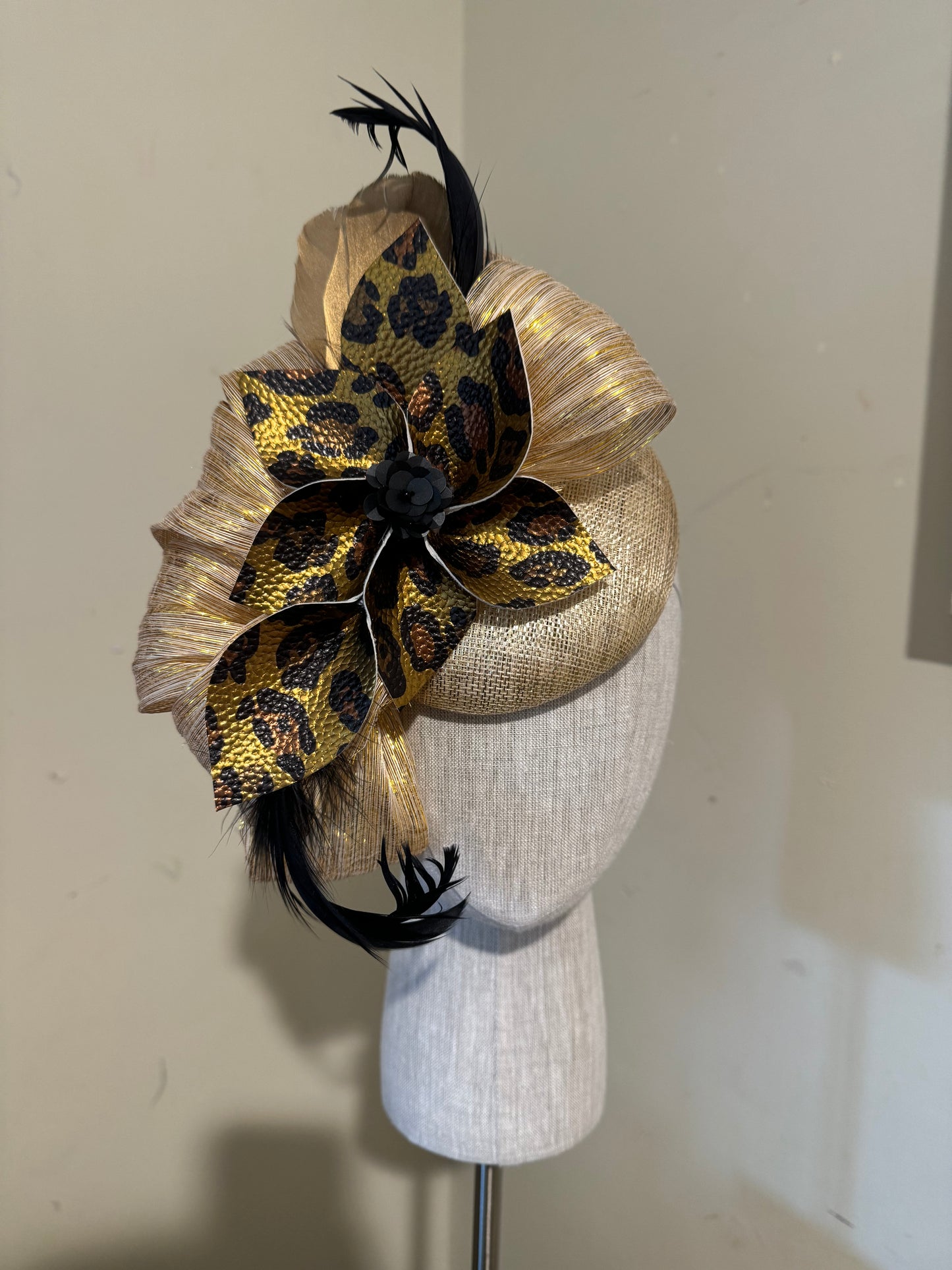 Gold leopard fascinator