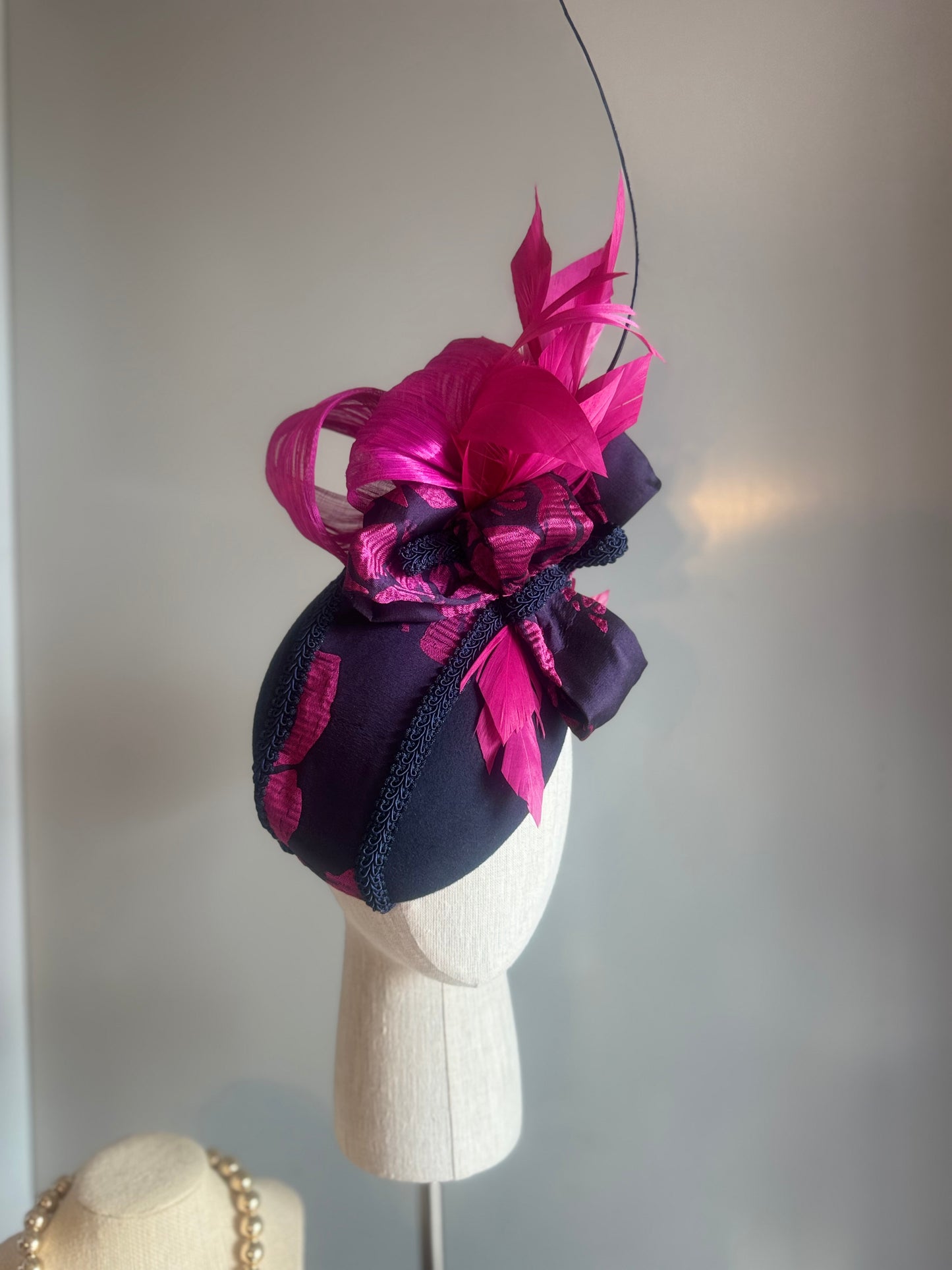 “Phillipa” Navy & Magenta felt/wool pillbox