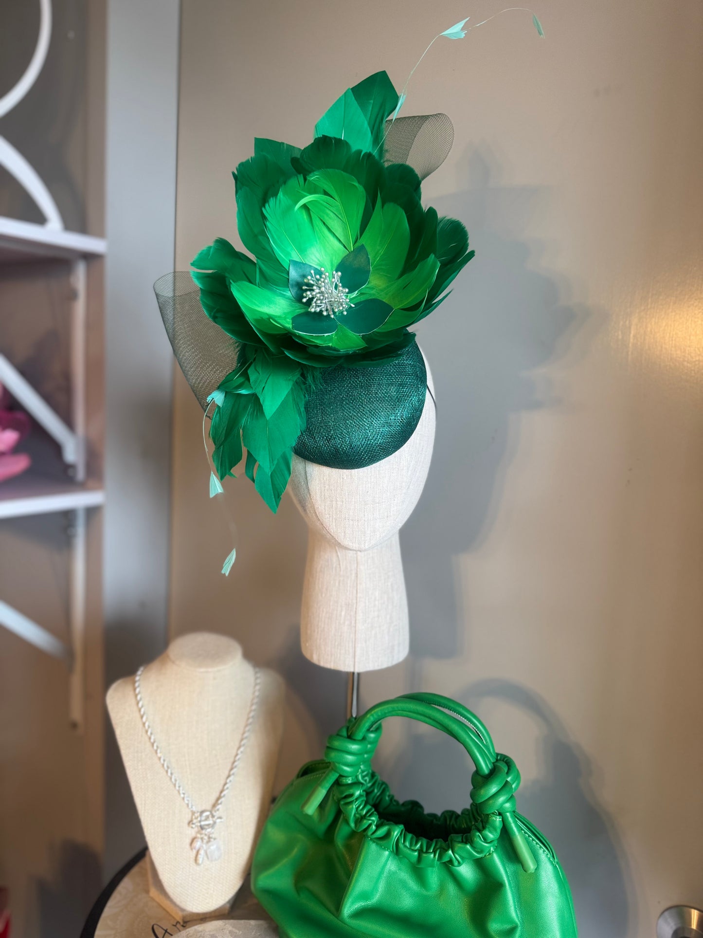 “Catherine” Green feather floral