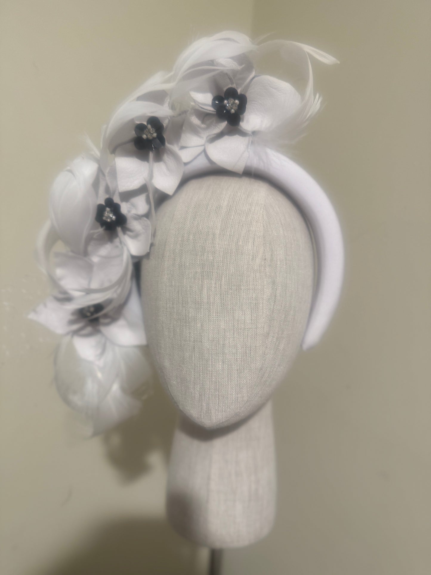 White  & black leather floral