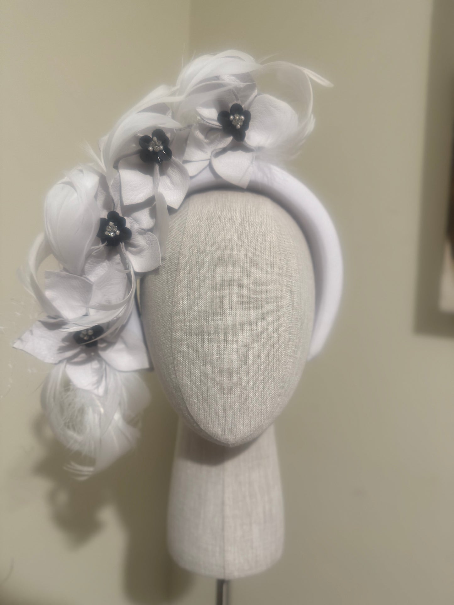 White  & black leather floral