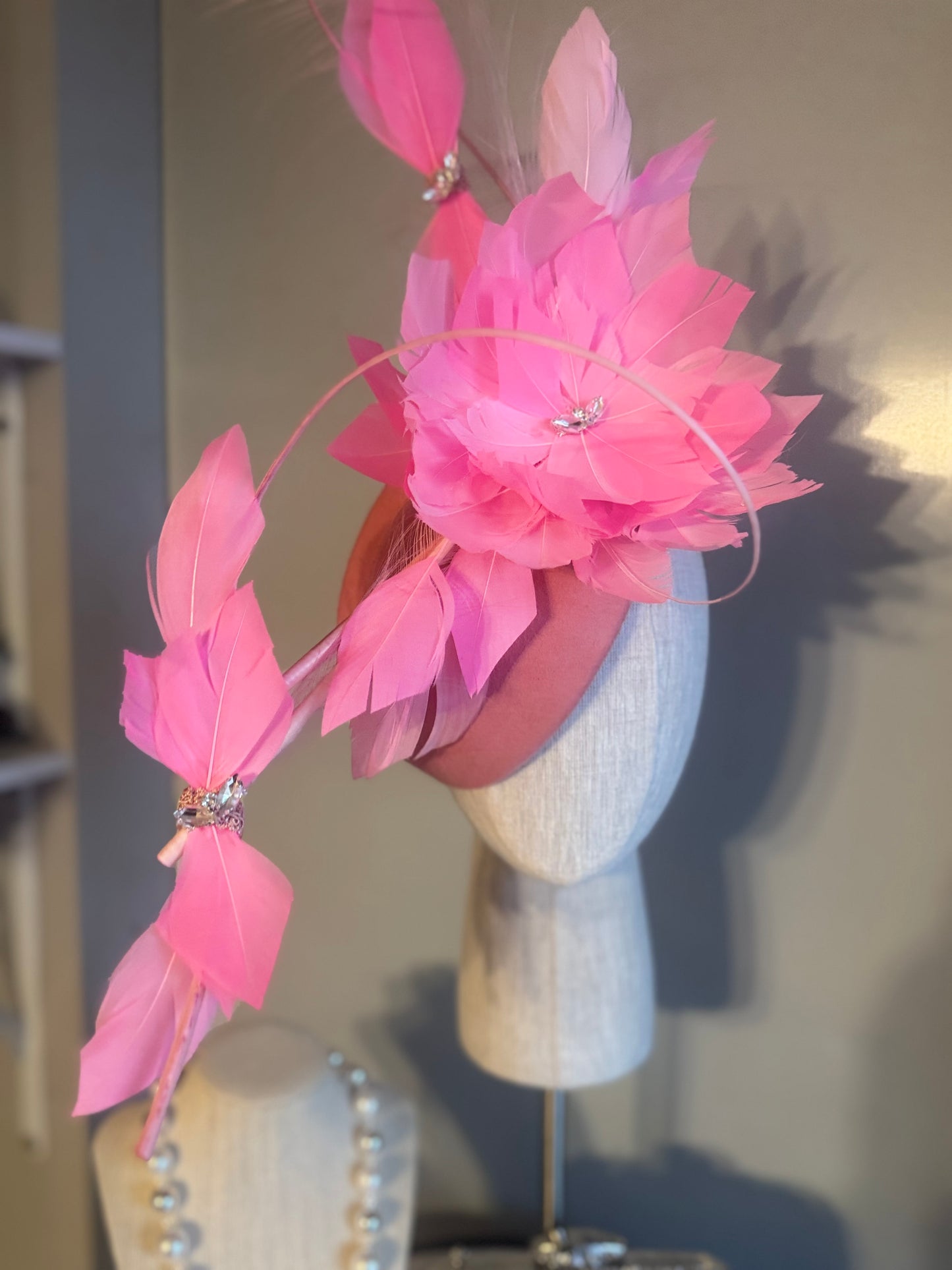 “Dakota” pink feather felt/wool statement