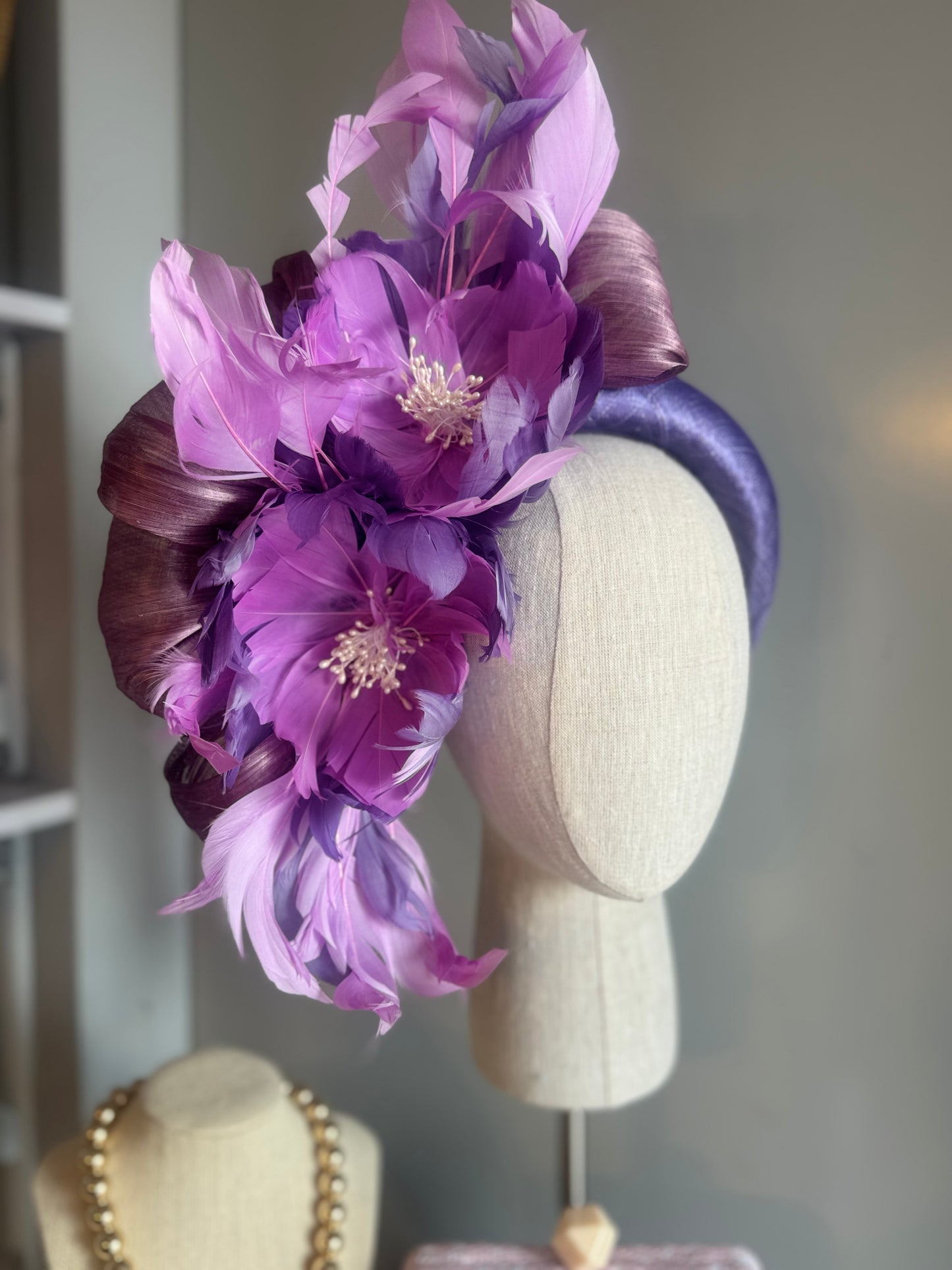 “Trish” purple lilac feather floral