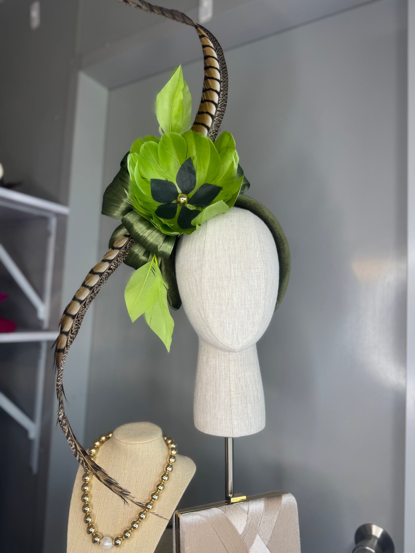 “Gretchen” Green feather statement