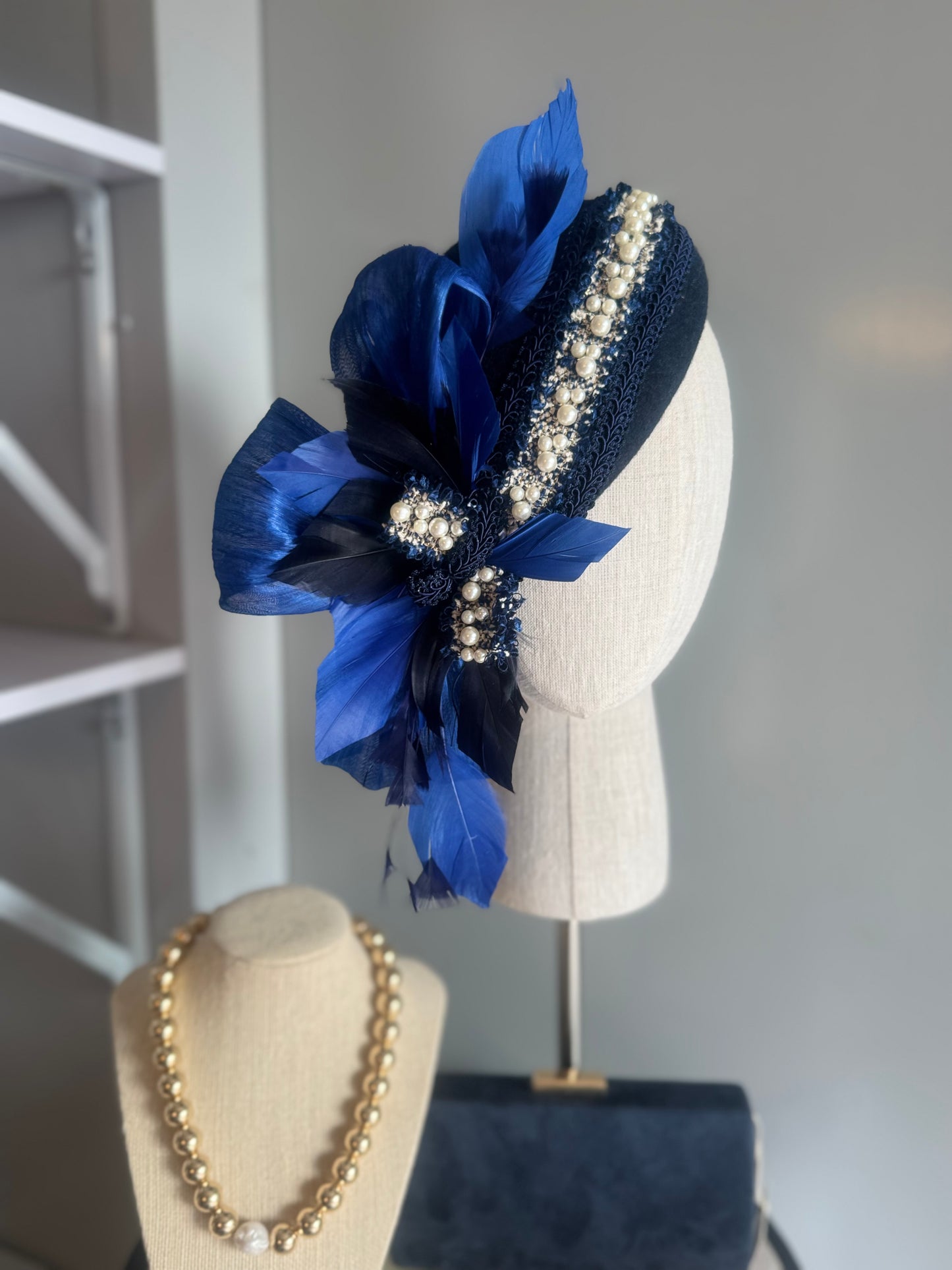 “Abilgail” Navy & cobalt felt/wool pillbox