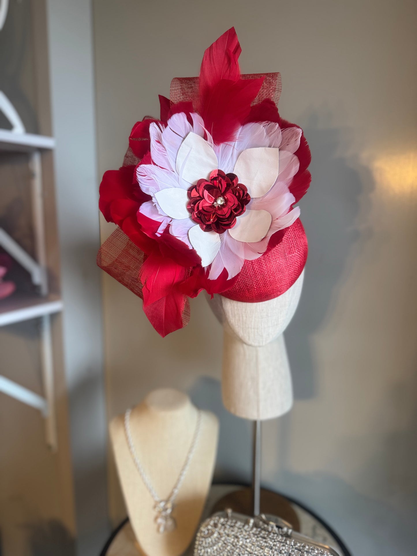 “Kylie” Red & white feather floral