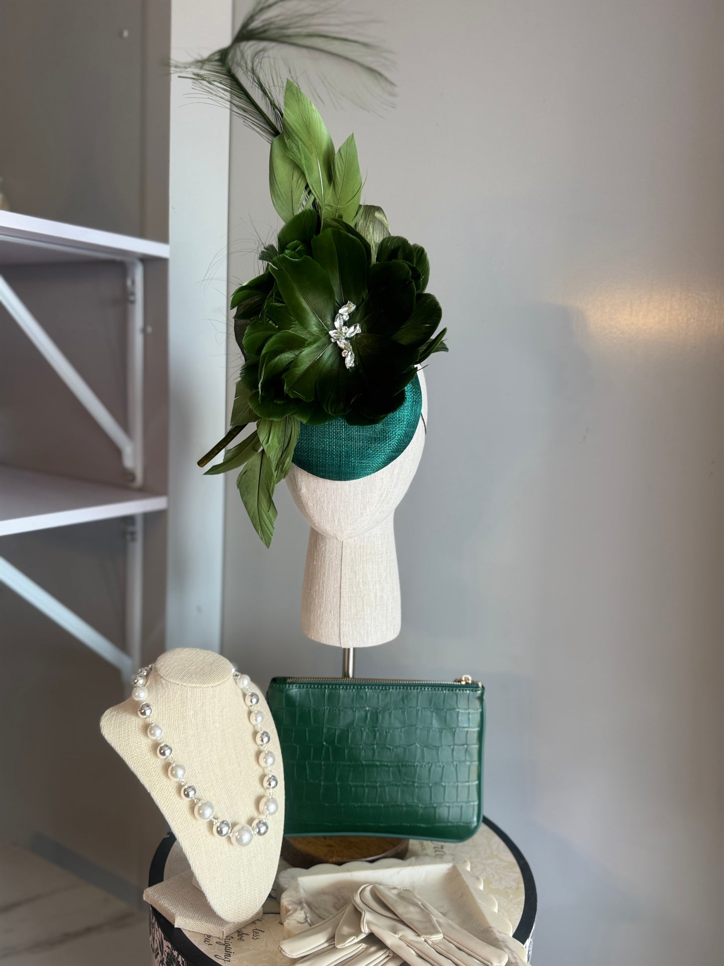 “Genevieve”Green feather statement