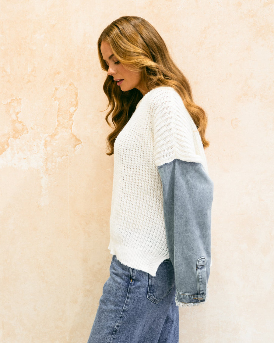 Ebby & I denim sleeve knit jumper white/denim M/L