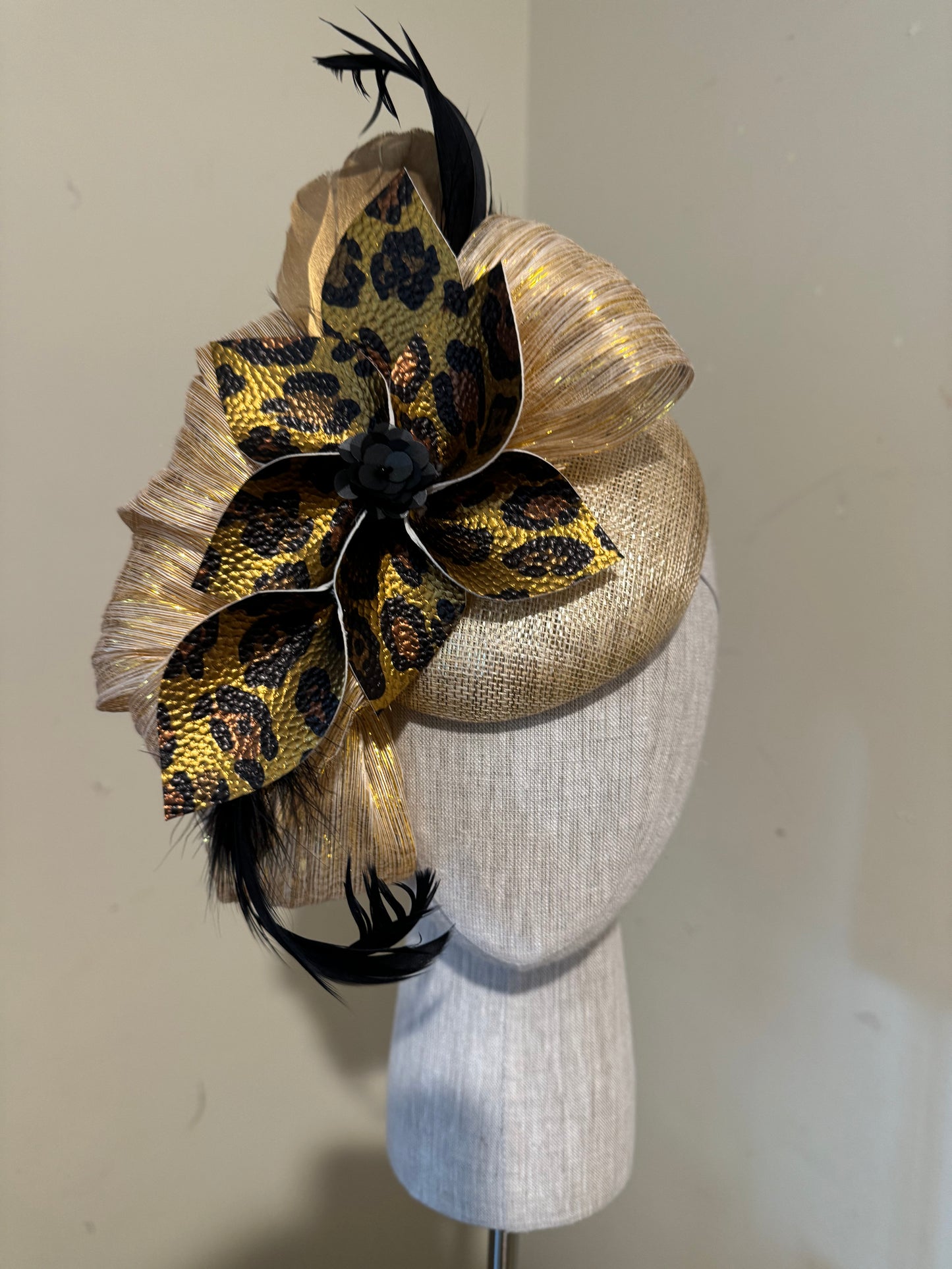 Gold leopard fascinator