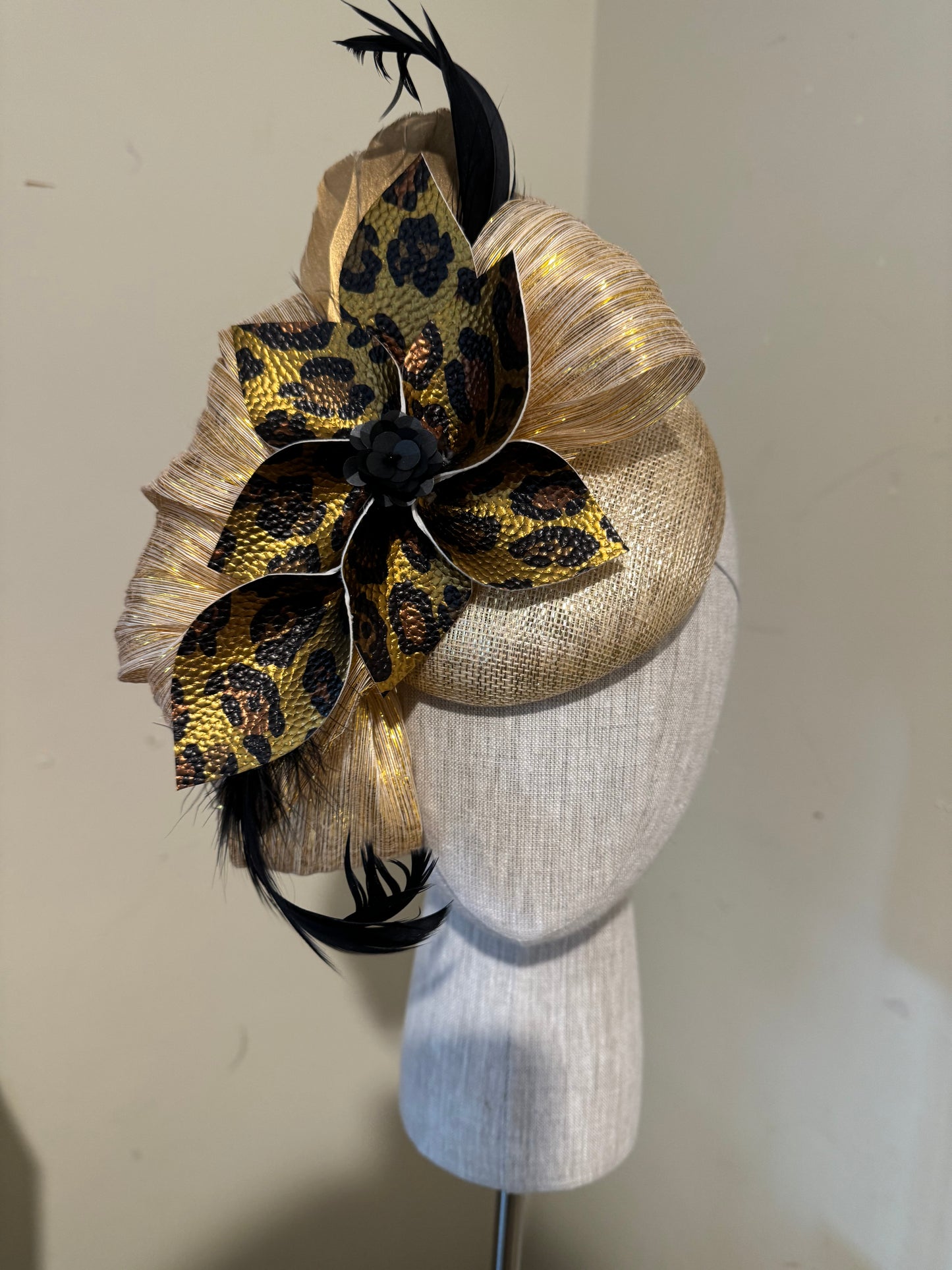 Gold leopard fascinator