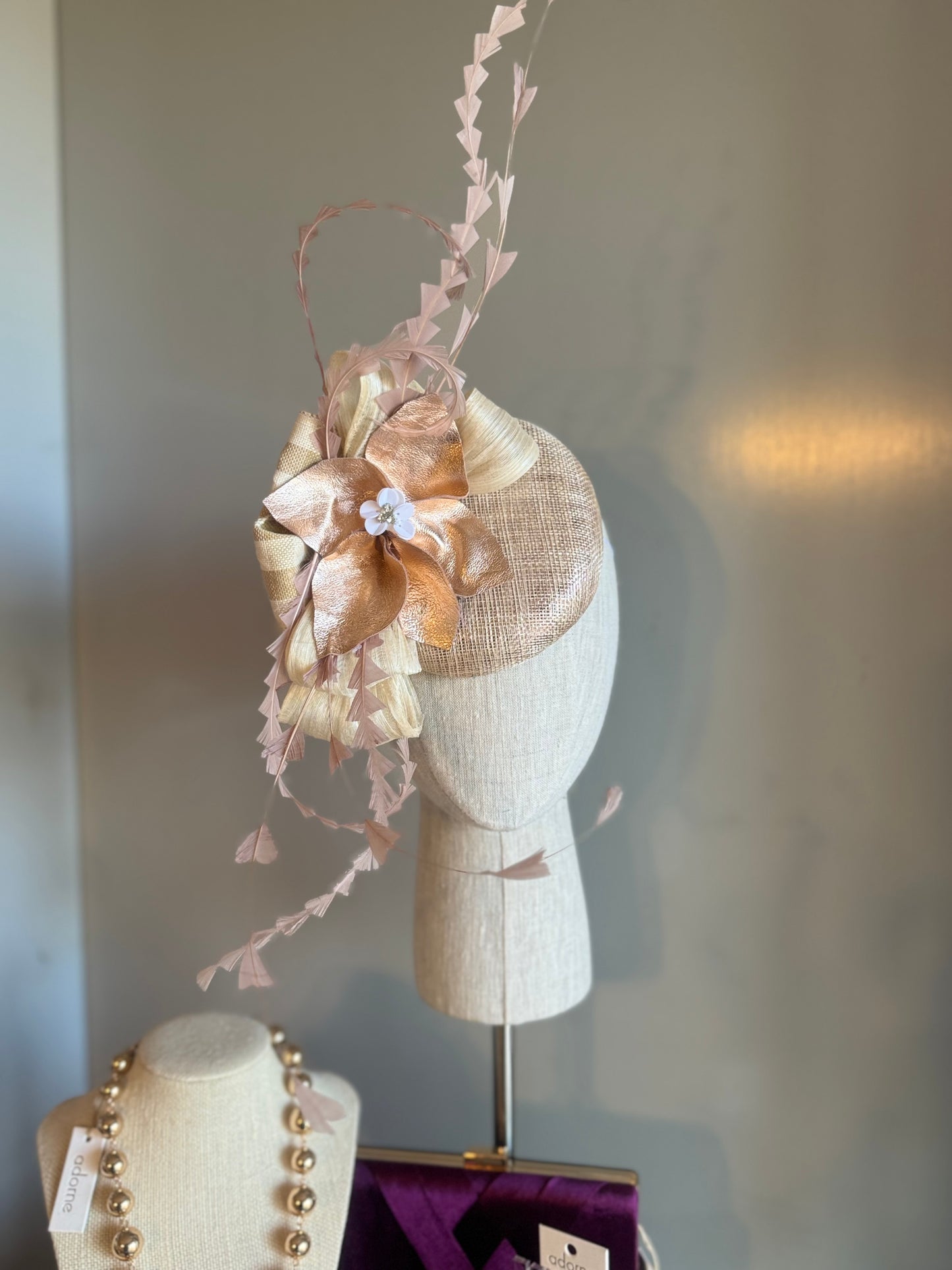 “Emmi” rose gold statement fascinator