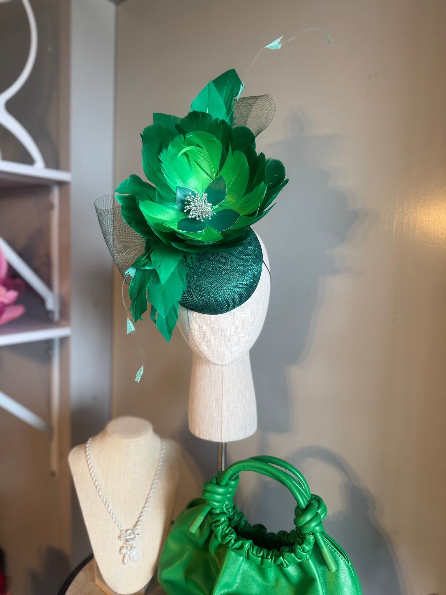 “Catherine” Green feather floral