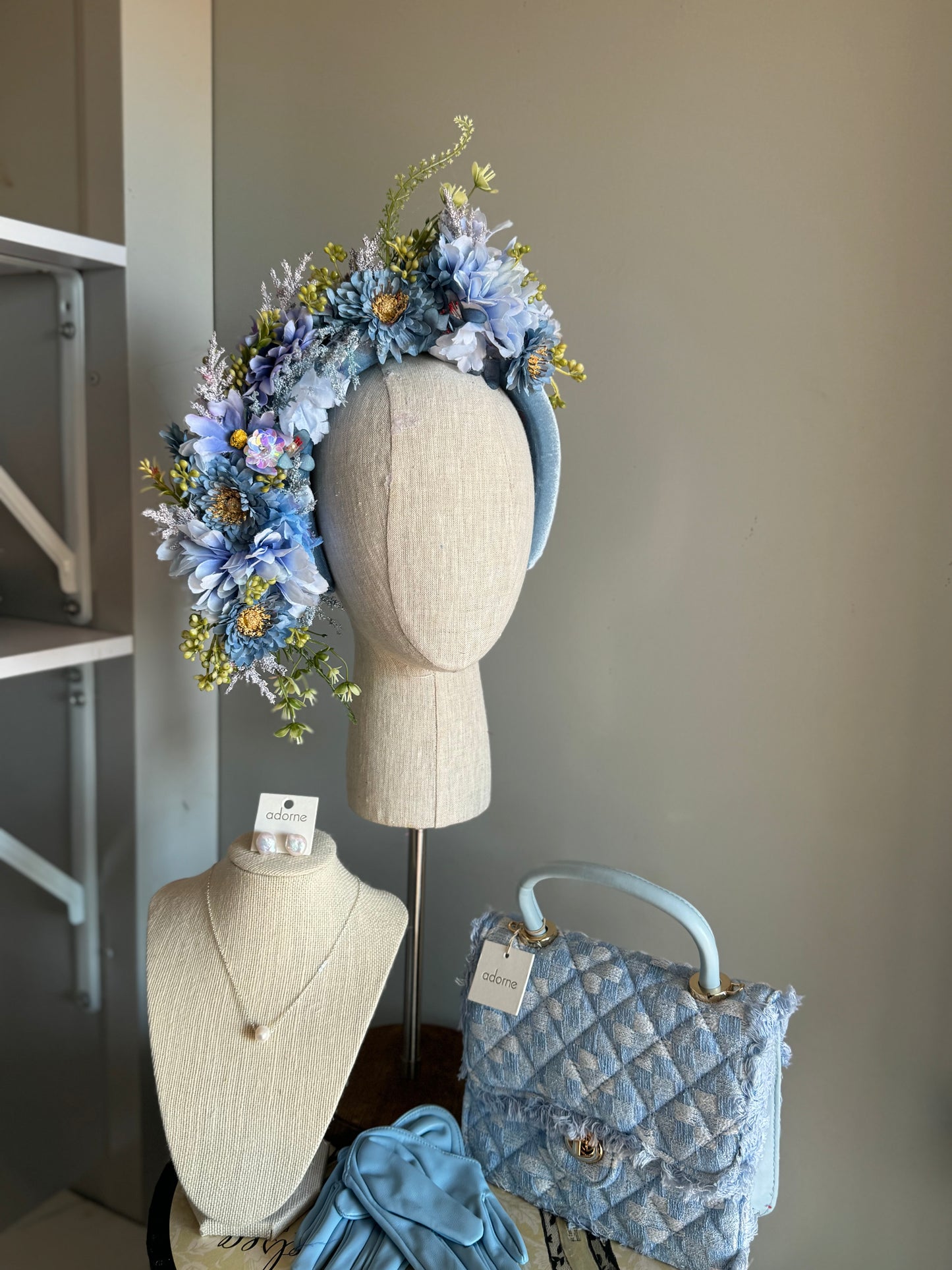 “Kaeleigh” soft blue floral fascinator
