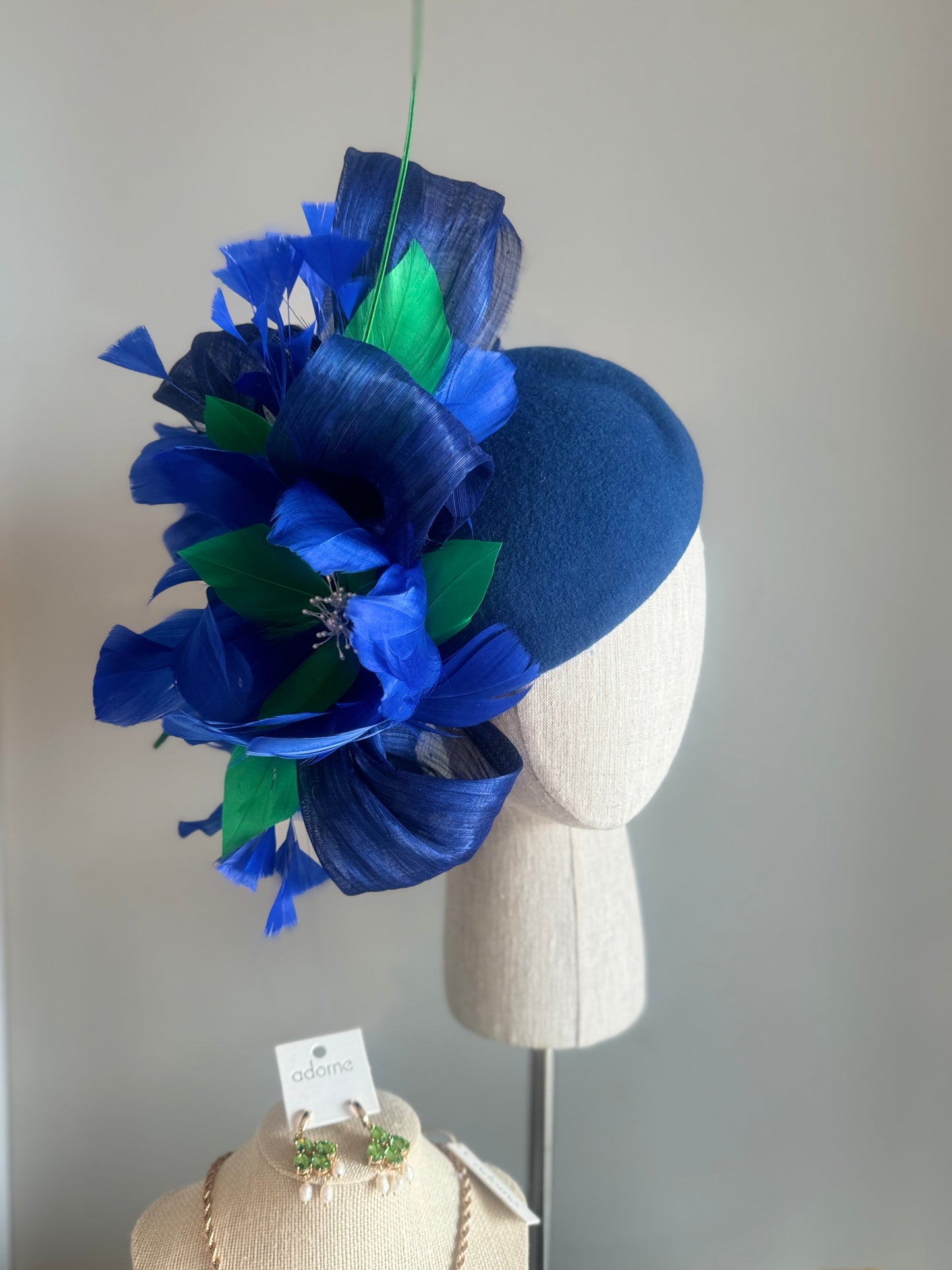 “Leigh” cobalt & green pillbox
