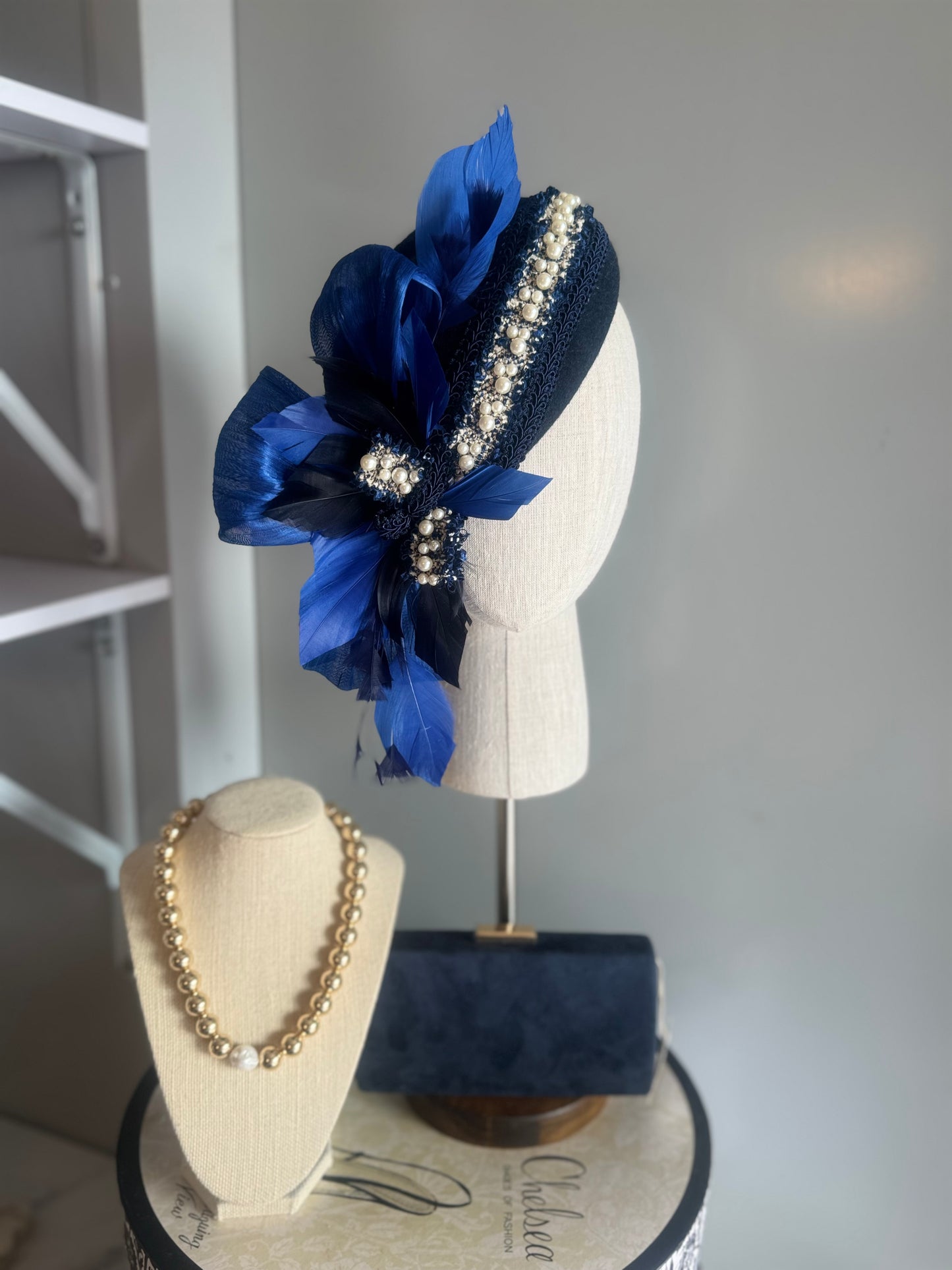 “Abilgail” Navy & cobalt felt/wool pillbox