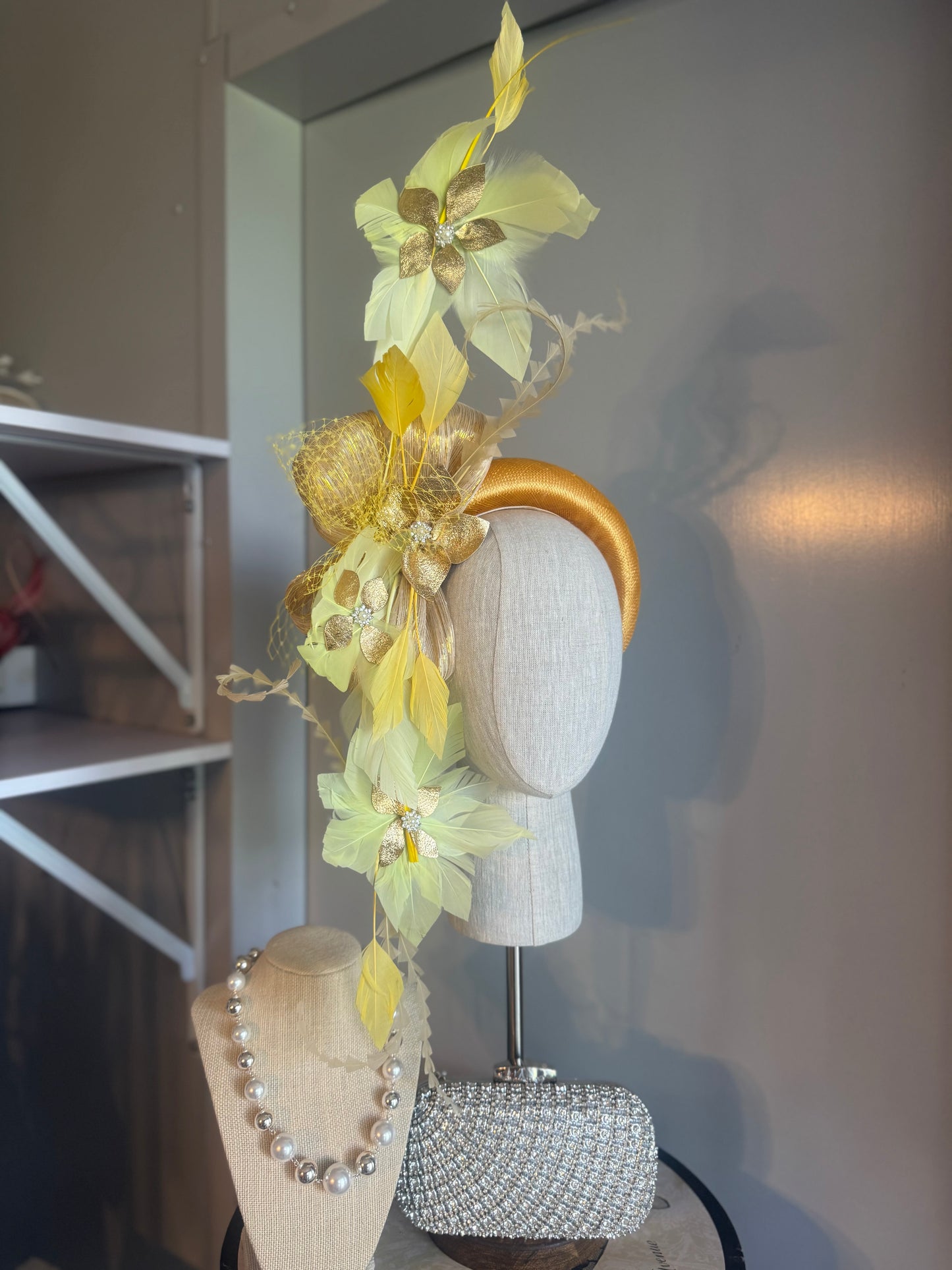 “Beatrice”yellow gold feather statement