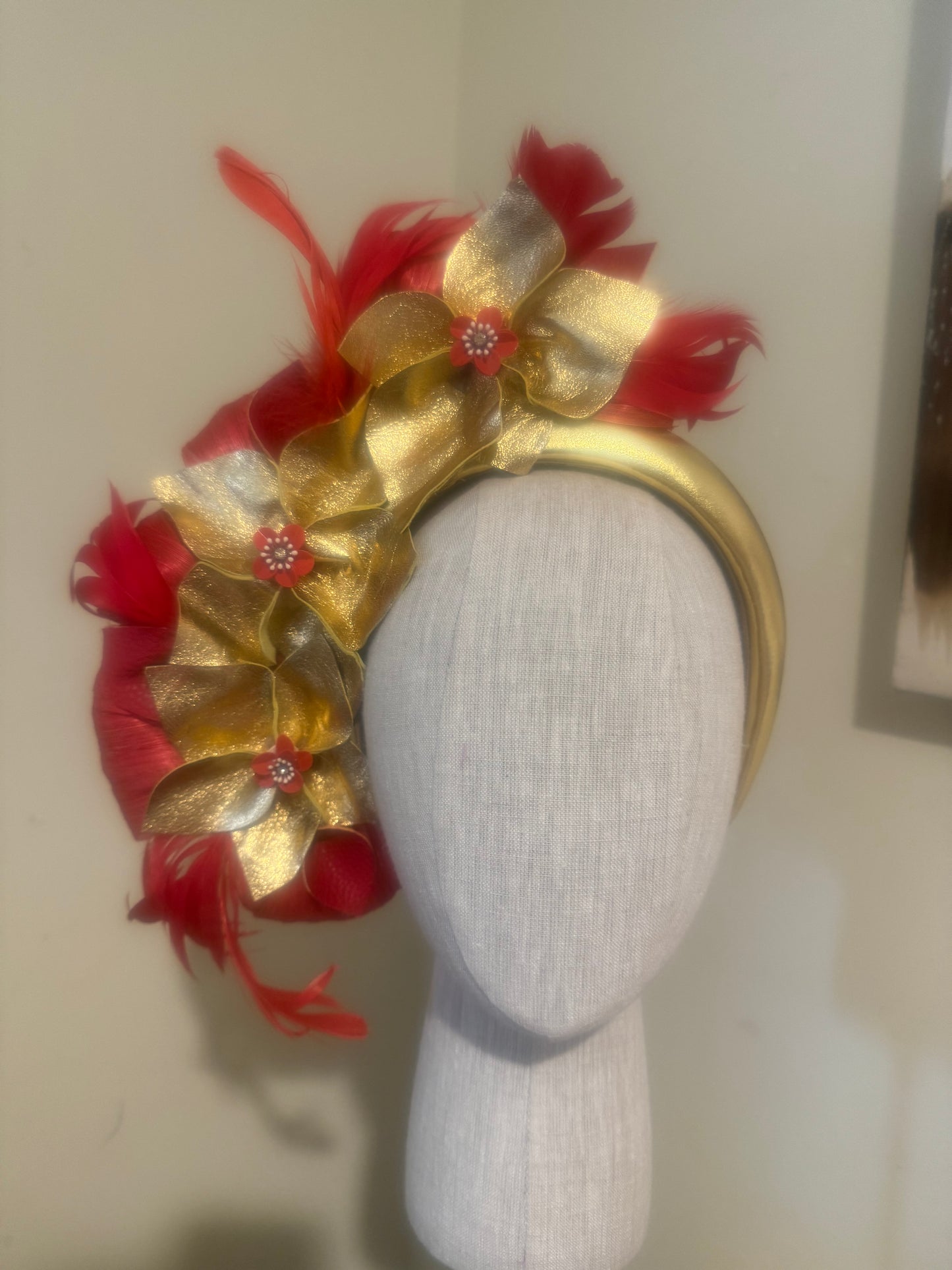 Red and gold leather floral