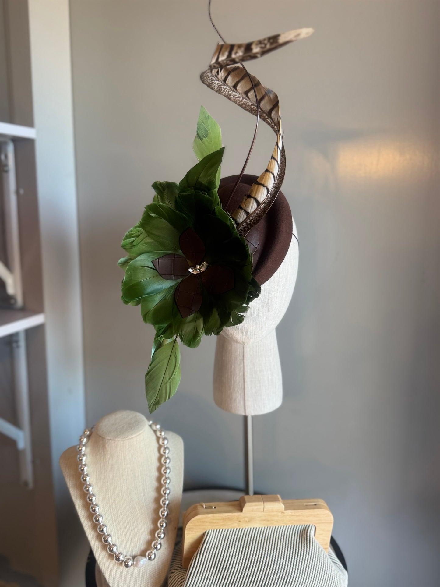 “Gretchen” Brown & Moss statement felt/wool pillbox