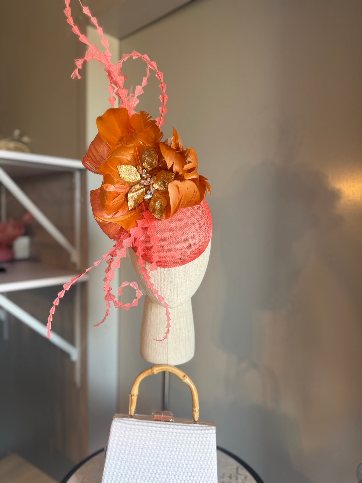 “Libby” coral orange and gold statement