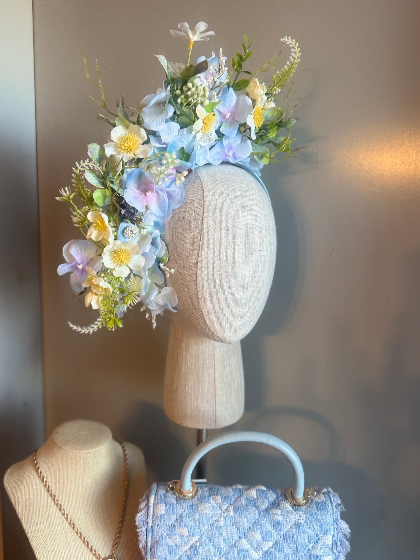 “Trinnie” blue spring floral fascinator