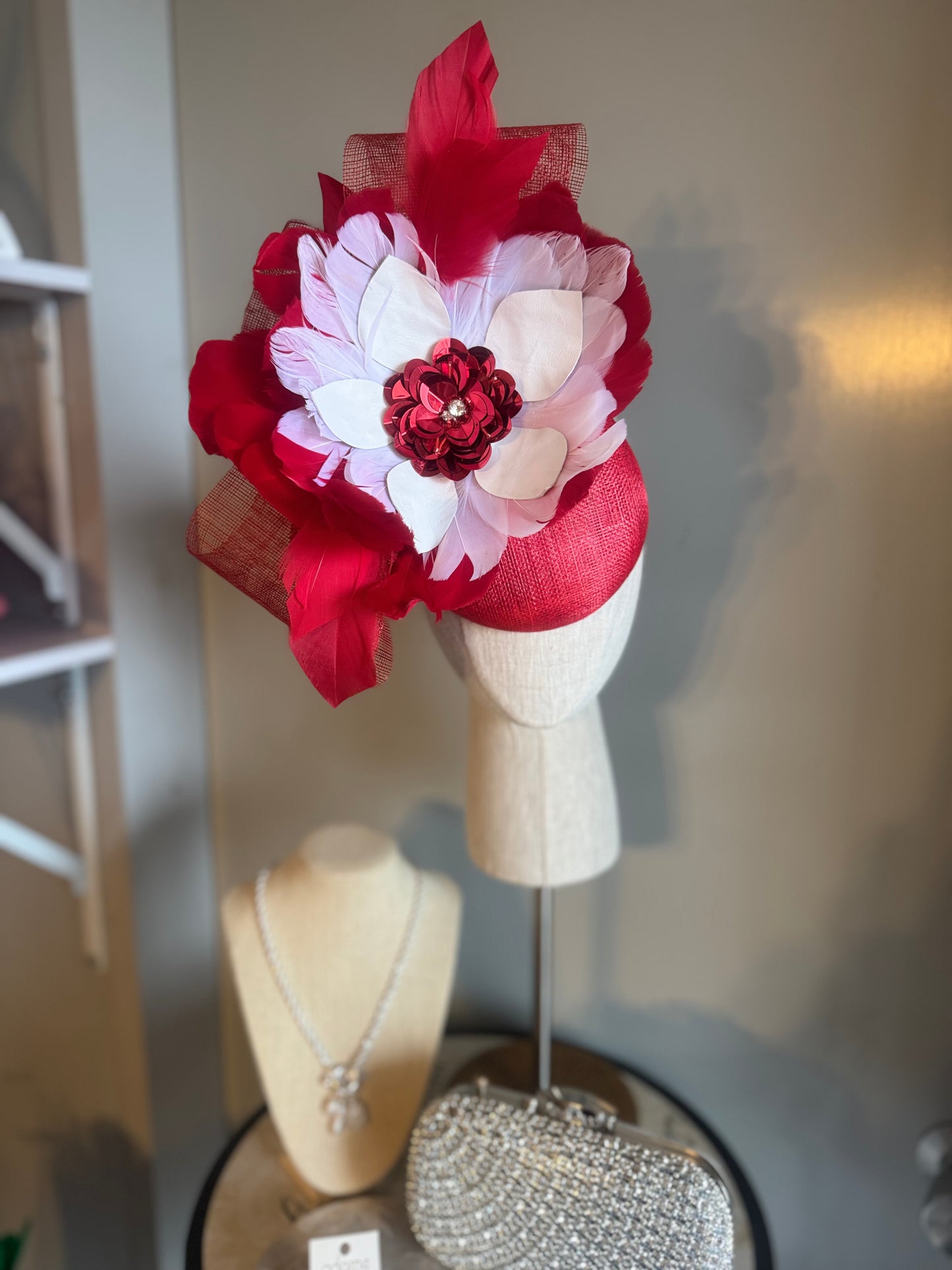 “Kylie” Red & white feather floral