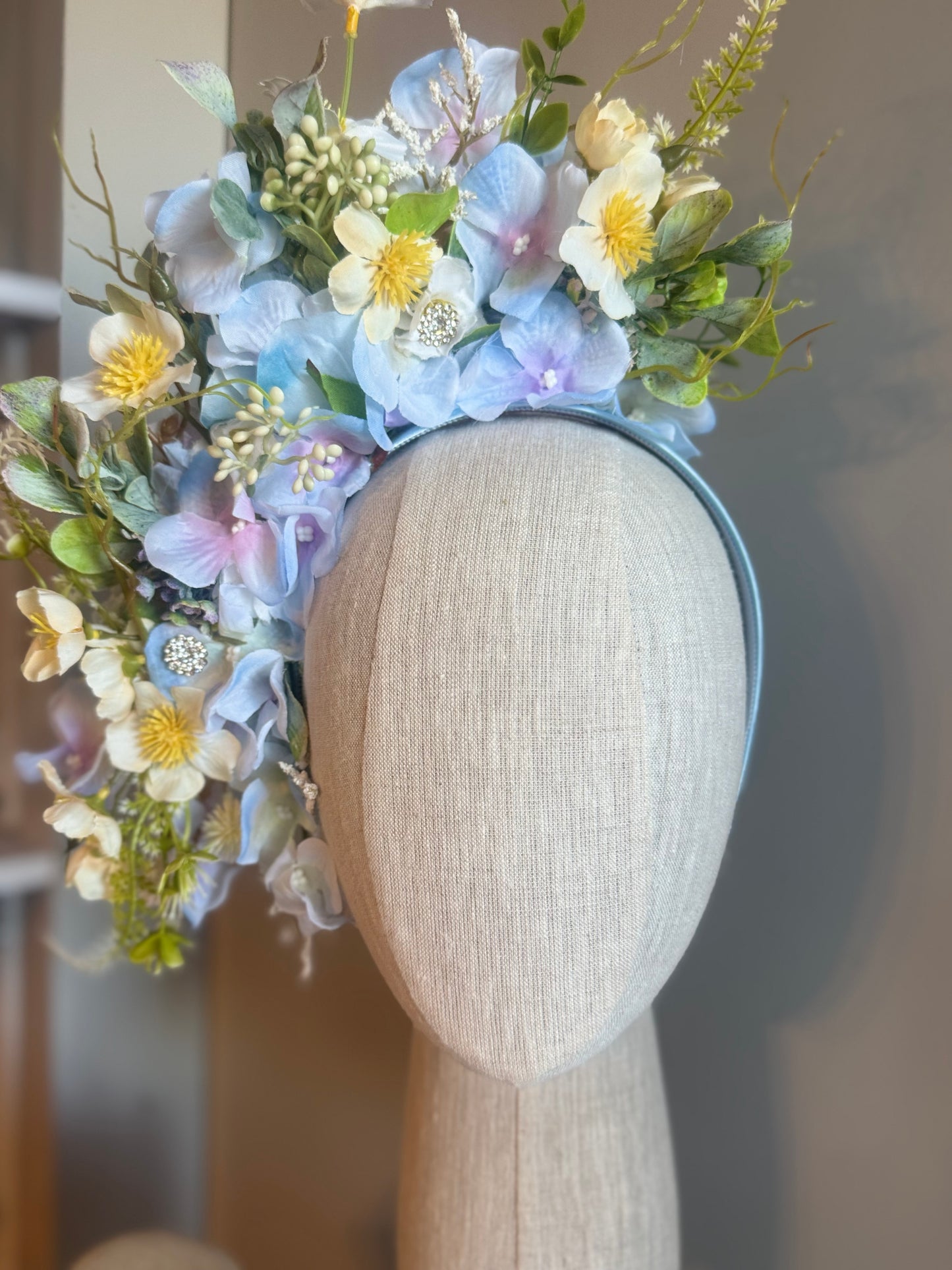 “Trinnie” blue spring floral fascinator