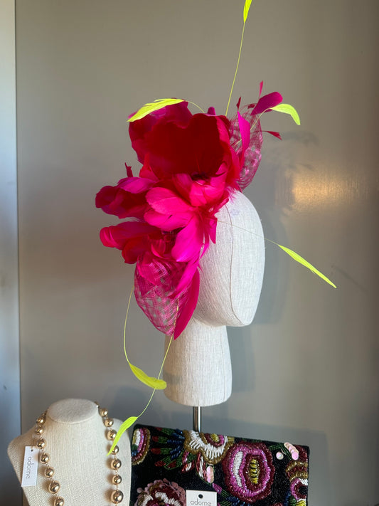 “Montanna” hot pink & neon feather fascinator