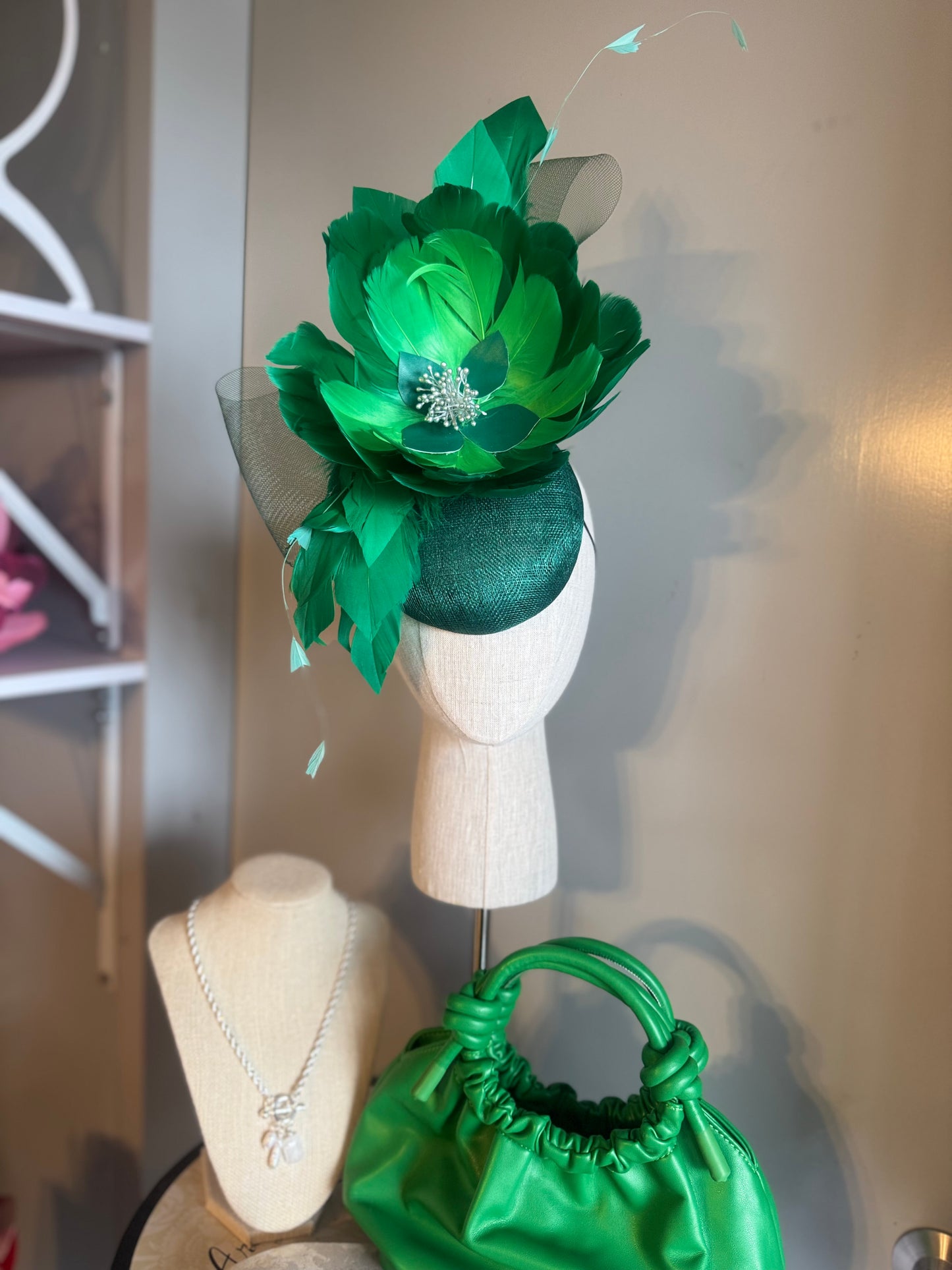 “Catherine” Green feather floral